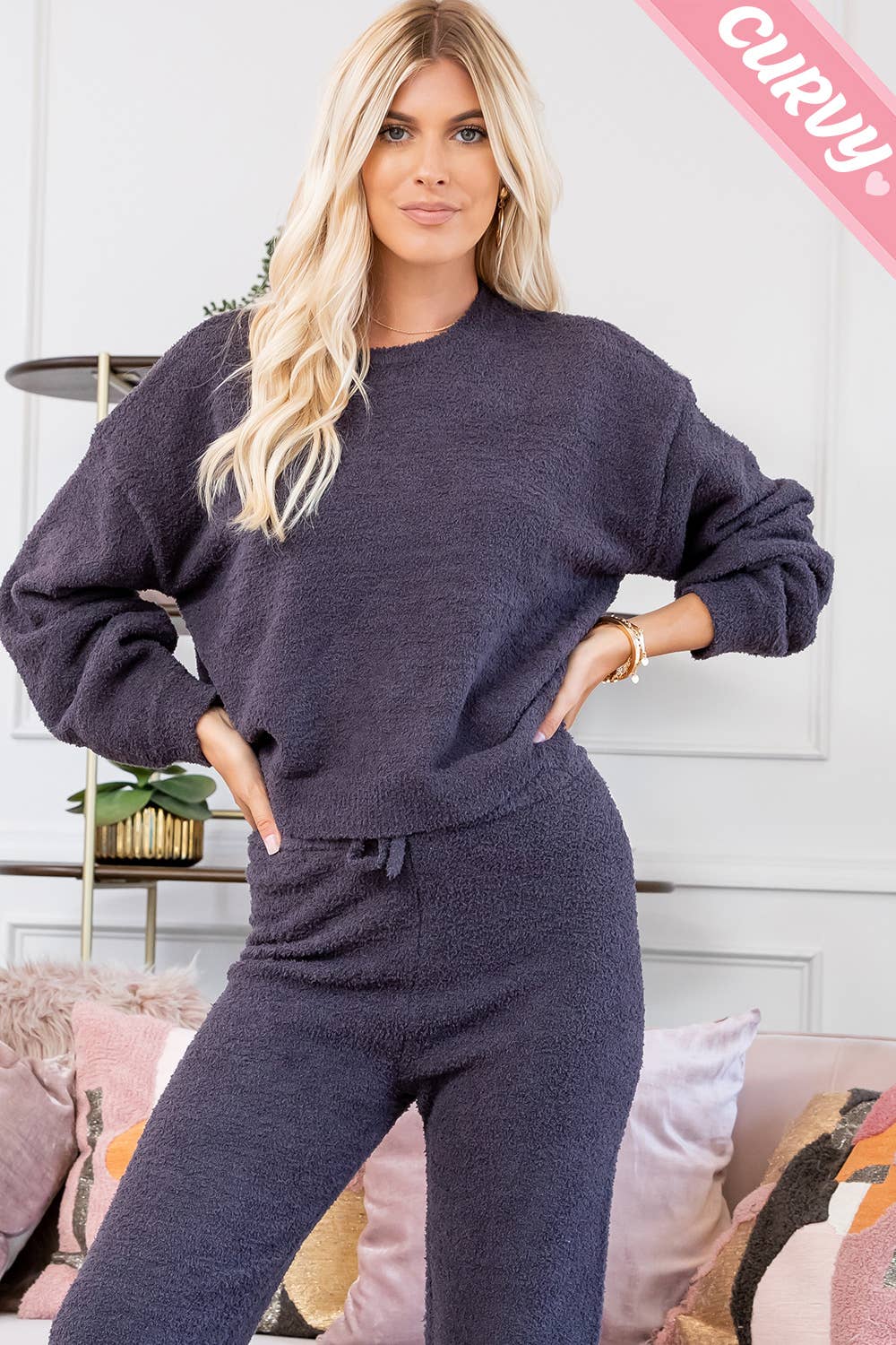 TEDDY CASUAL TOP PLUS SIZE: CHARCOAL / Plus Size / 1XL/2XL - XAYUYUE