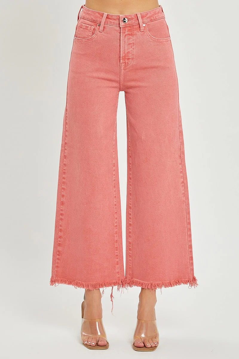 High Rise Frayed Hem Denim Pants - XAYUYUE