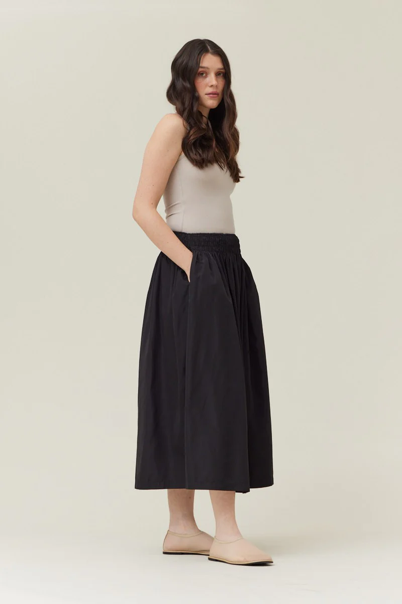 Smocked Waist Midi Skirt - XAYUYUE