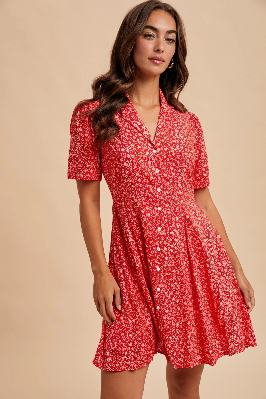 Collared Button Down Cotton Mini Dress - XAYUYUE