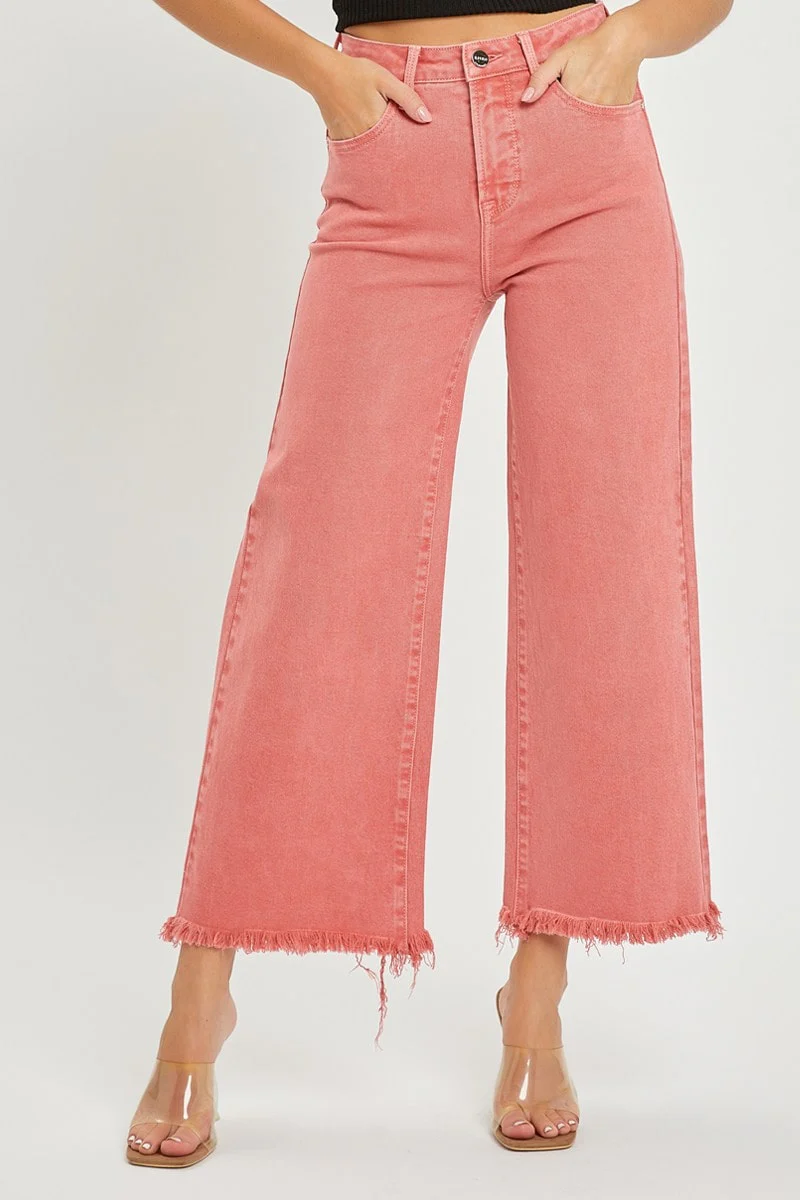 High Rise Frayed Hem Denim Pants - XAYUYUE