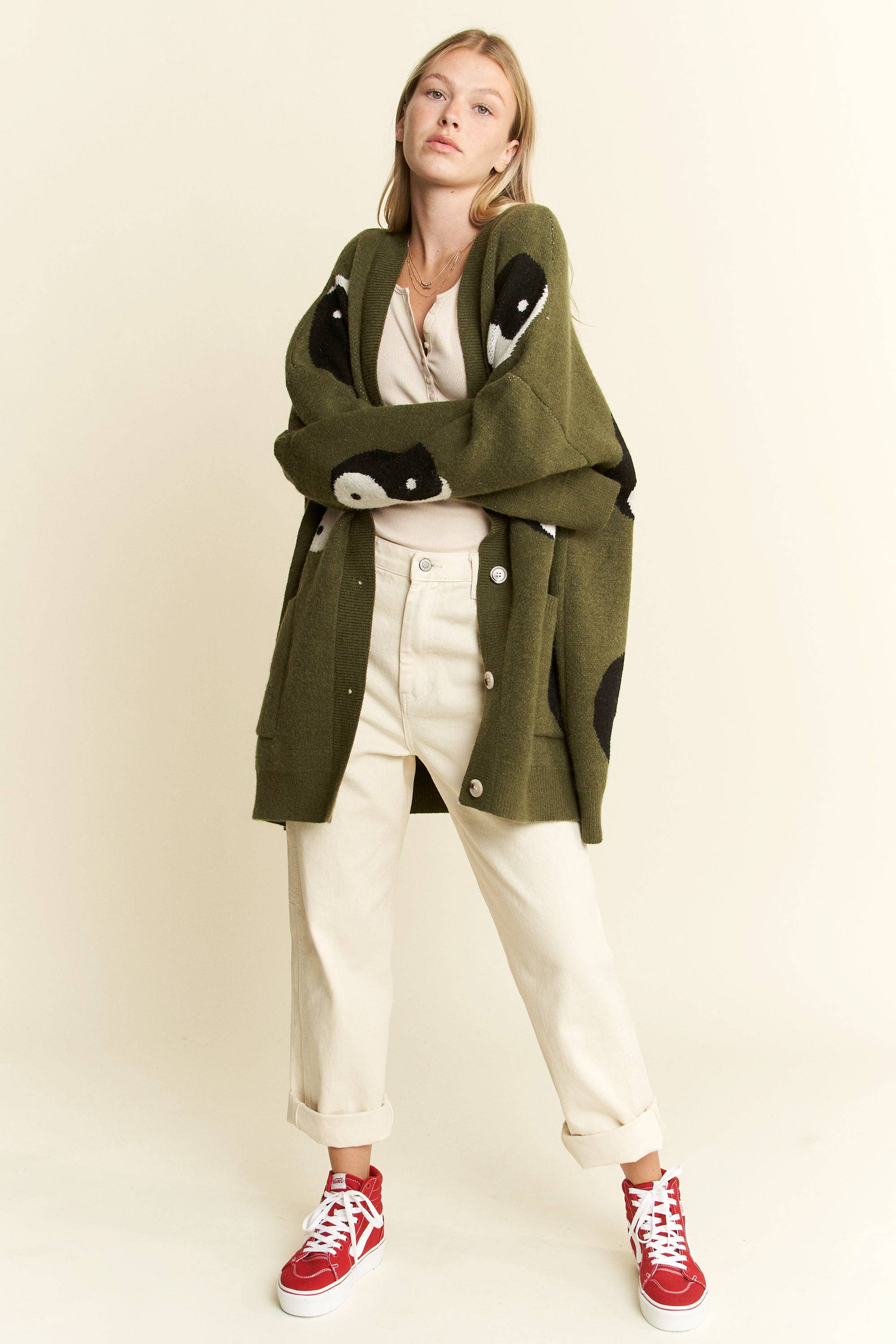 OVER SIZED YIN YANG CARDIGAN: OLIVE - XAYUYUE
