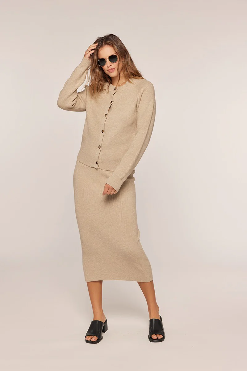 Ribbed Button Sweater Skirt Set - XAYUYUE