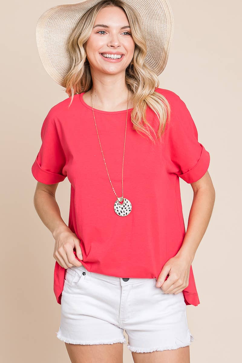 Plus Size Solid Cotton Casual Top: 2XL / Coral - XAYUYUE
