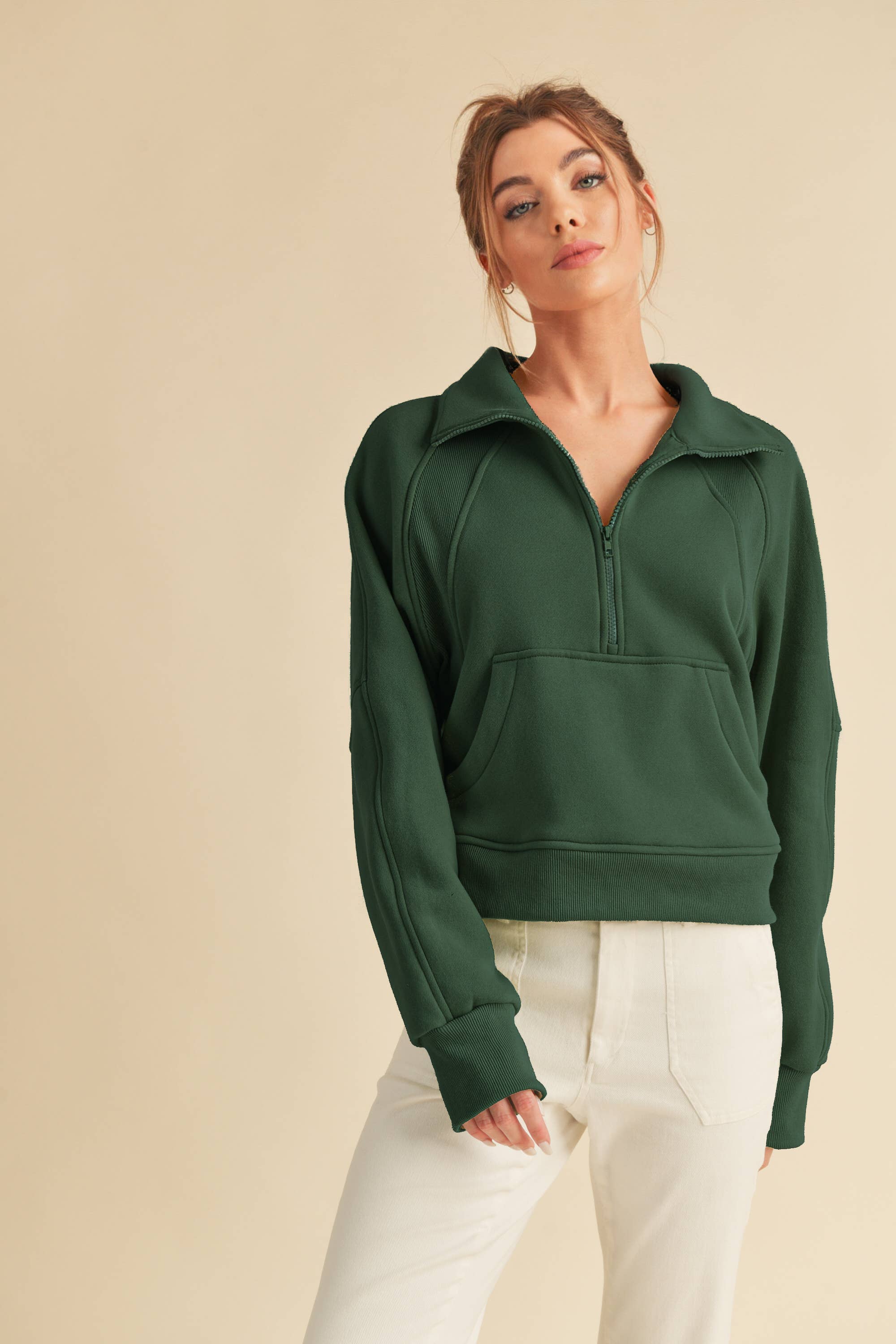 Dove Funnel Neck Half Zip: Forest - XAYUYUE