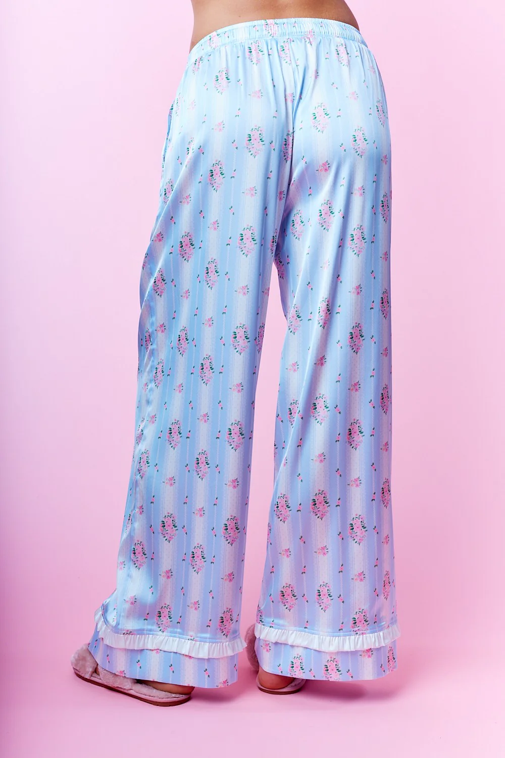 Striped Floral Ruffle Trim Pajamas - XAYUYUE