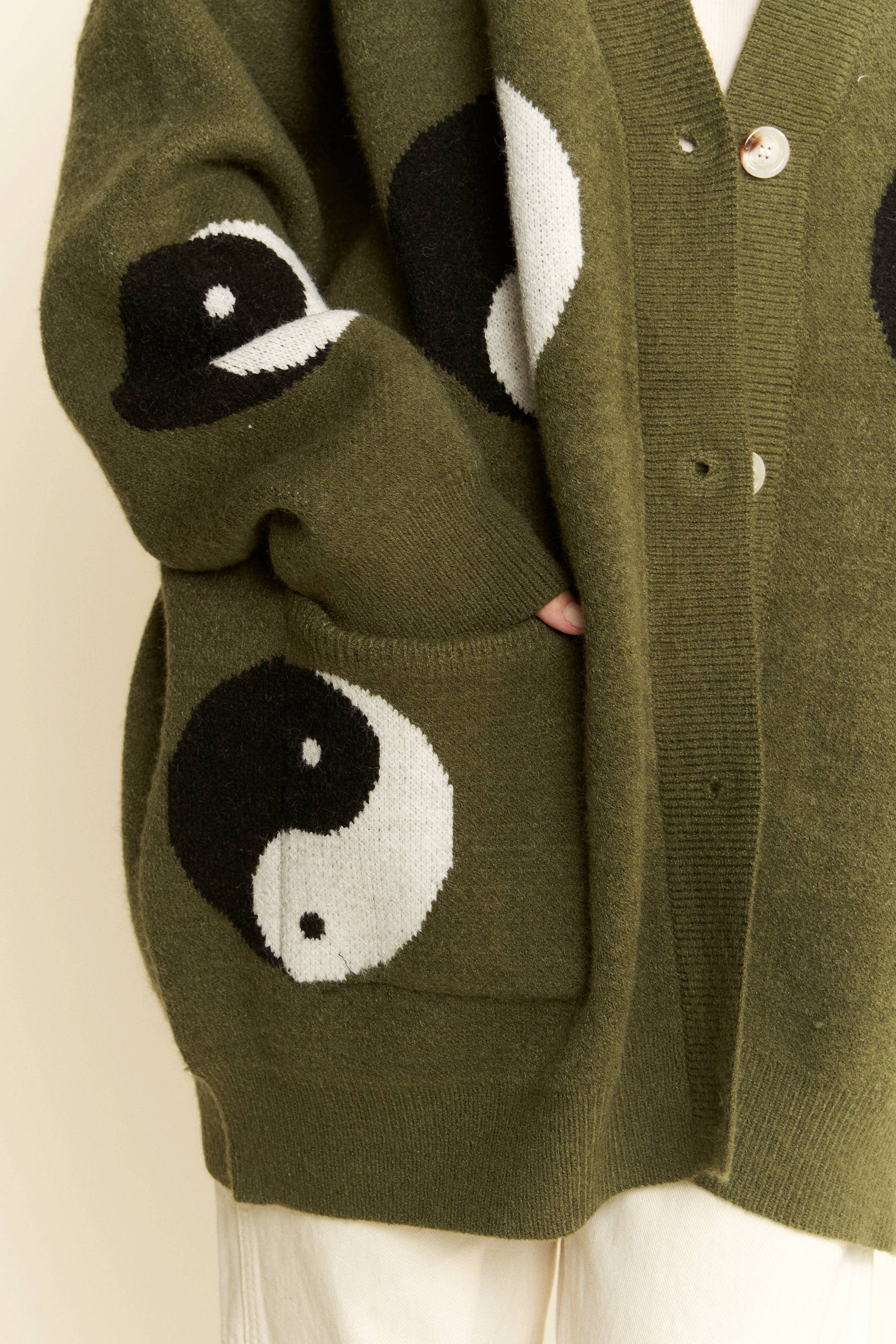OVER SIZED YIN YANG CARDIGAN: OLIVE - XAYUYUE