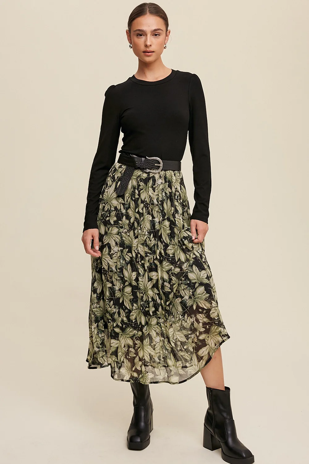 Leaf Printed Chiffon Skirt - XAYUYUE
