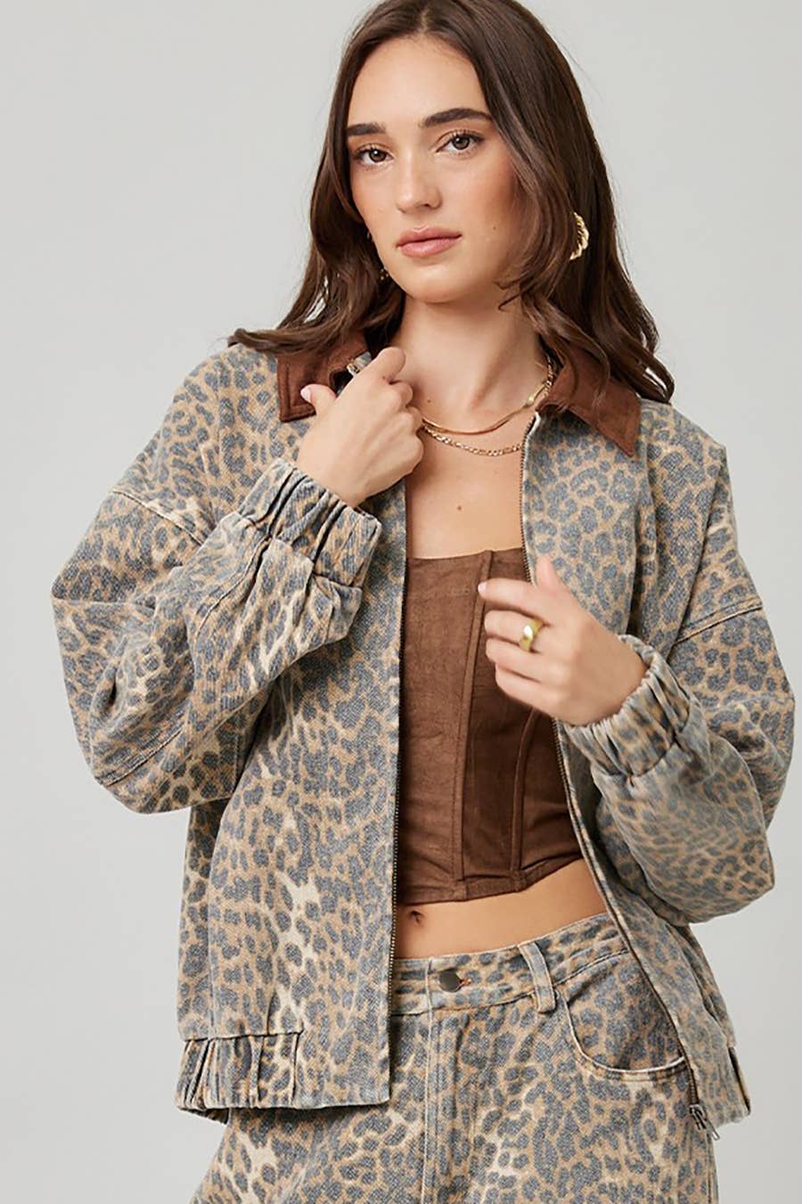 Garment Washed Leopard Jacket: LEOPARD - XAYUYUE