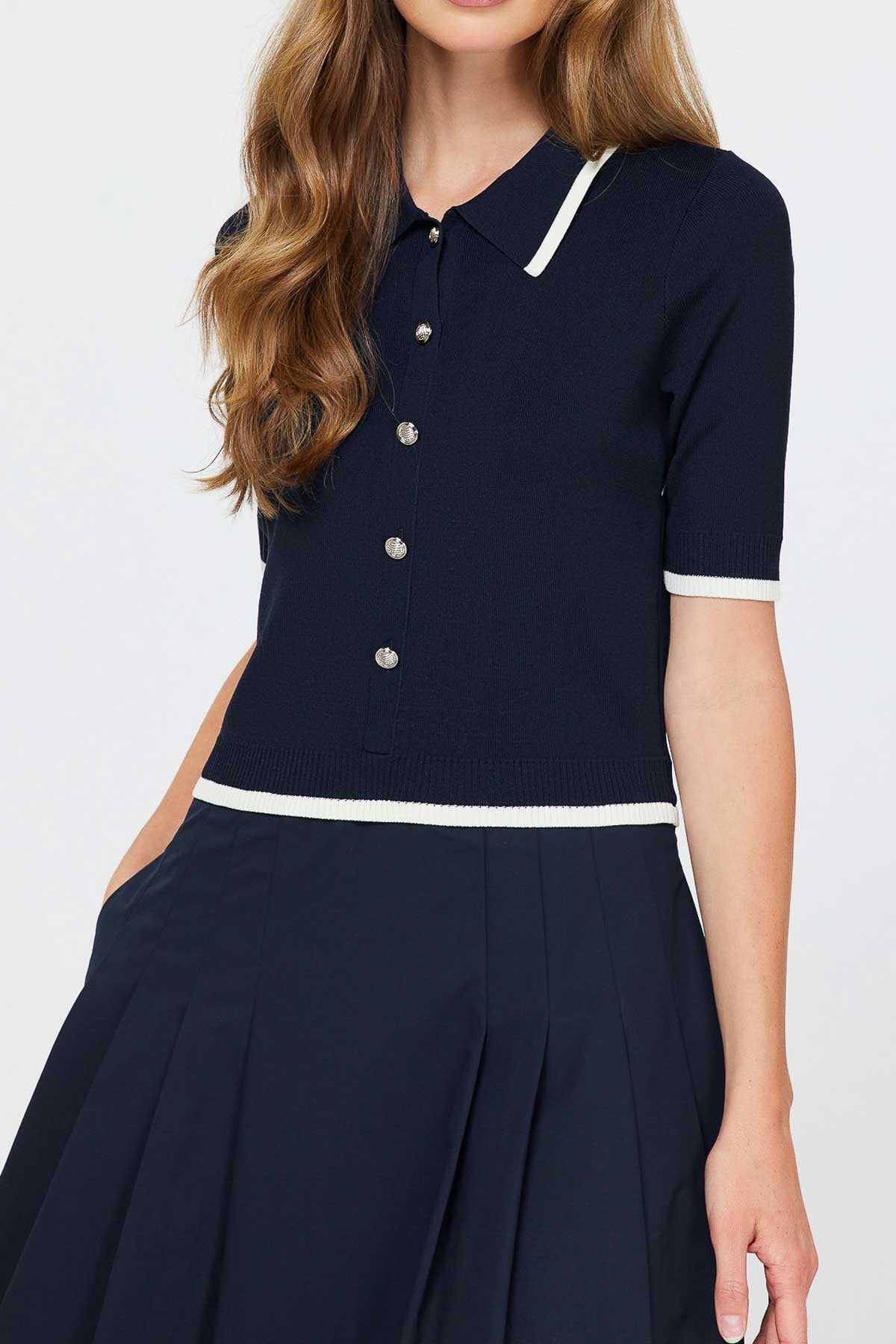 Polo Sweater Top & Woven Skirt Midi Dress - XAYUYUE