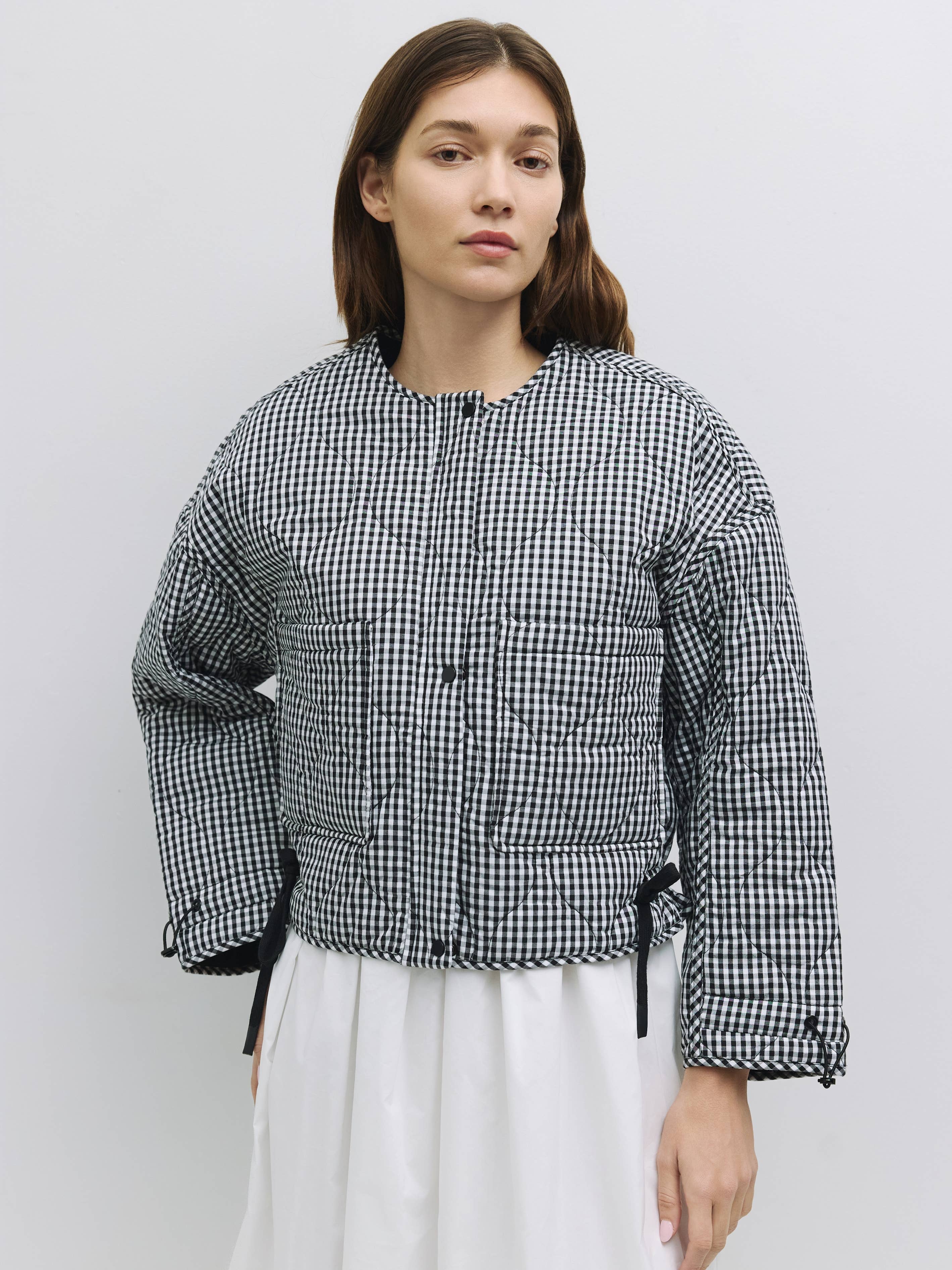The Rochelle Jacket | Women's Quilted Gingham Jacket: Black - XAYUYUE