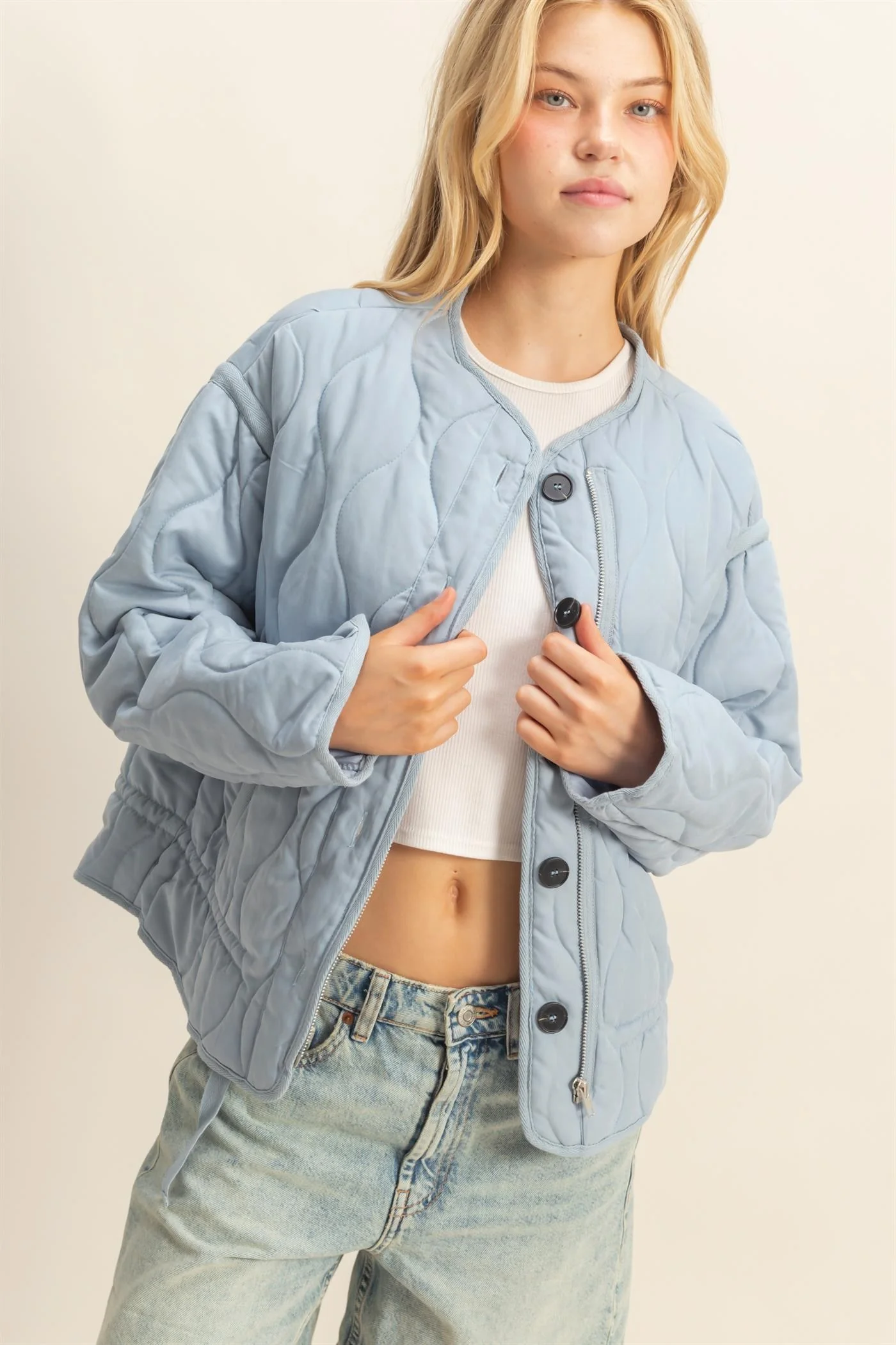 Quilted Peplum Outerwear Jacket - XAYUYUE