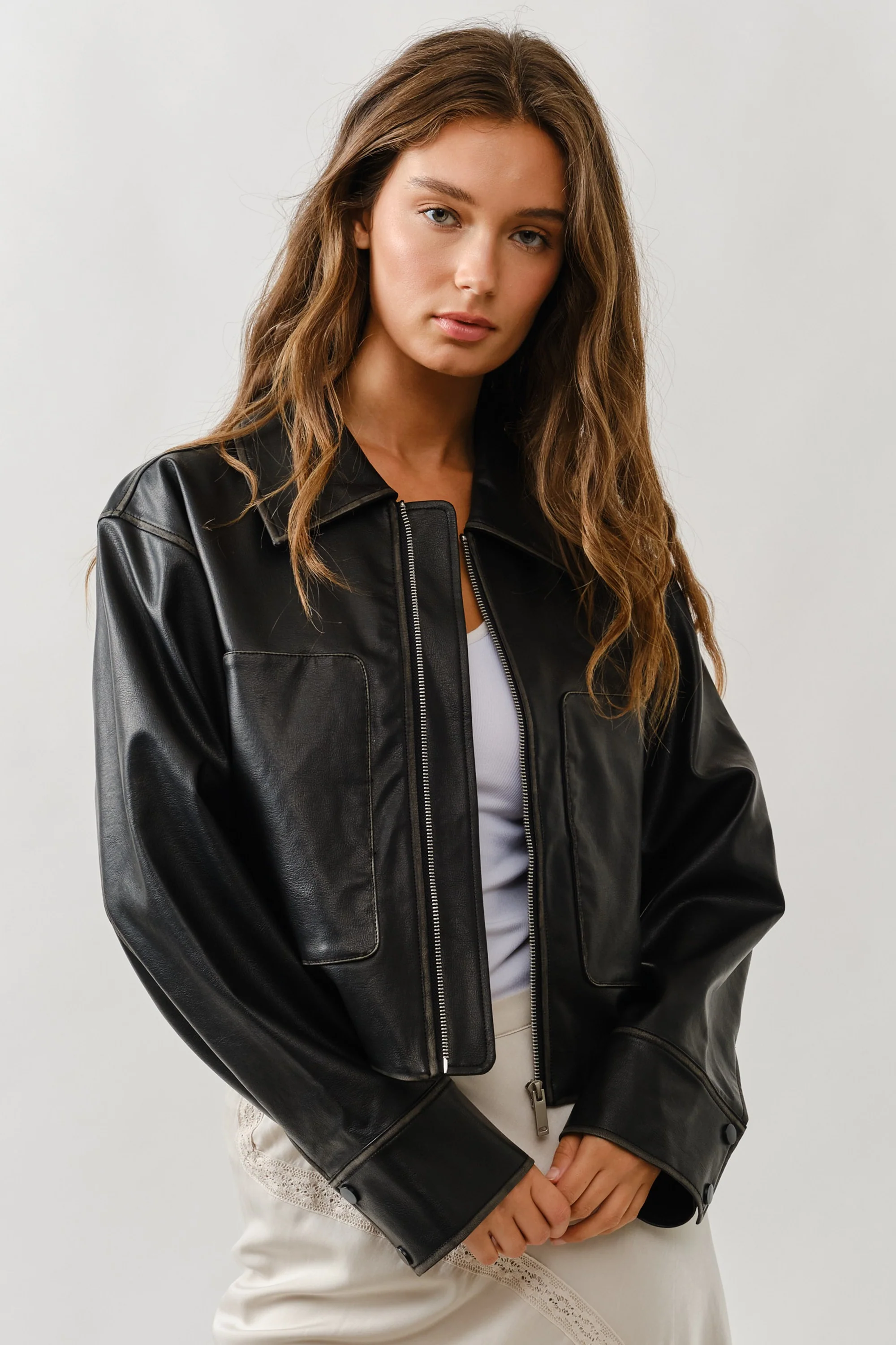 Vintage Washed Leather Jacket - XAYUYUE