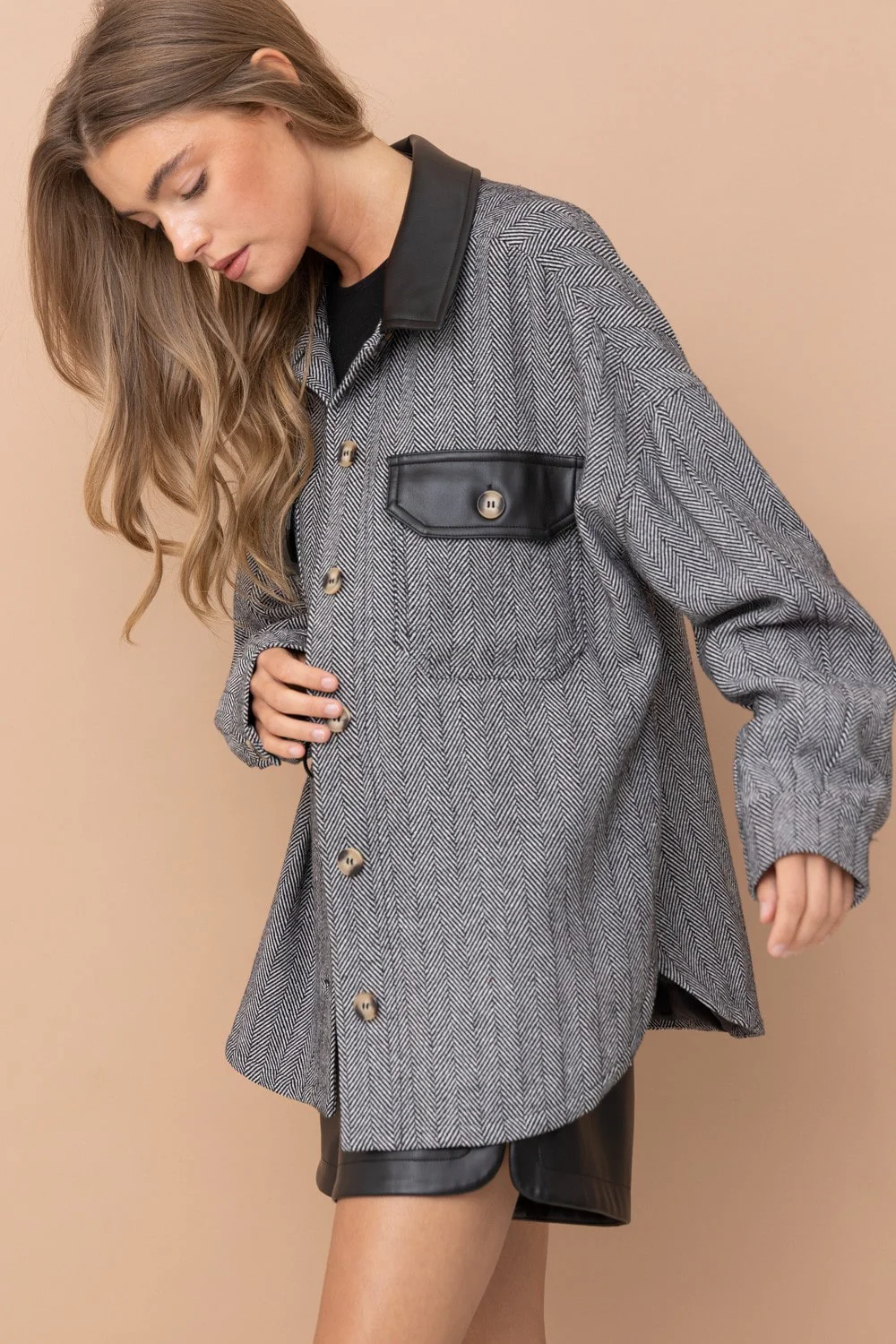 Ellie Oversized Herringbone Jacket - XAYUYUE