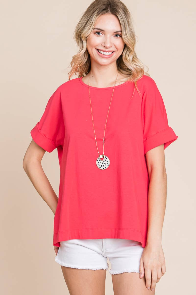 Plus Size Solid Cotton Casual Top: 2XL / Coral - XAYUYUE