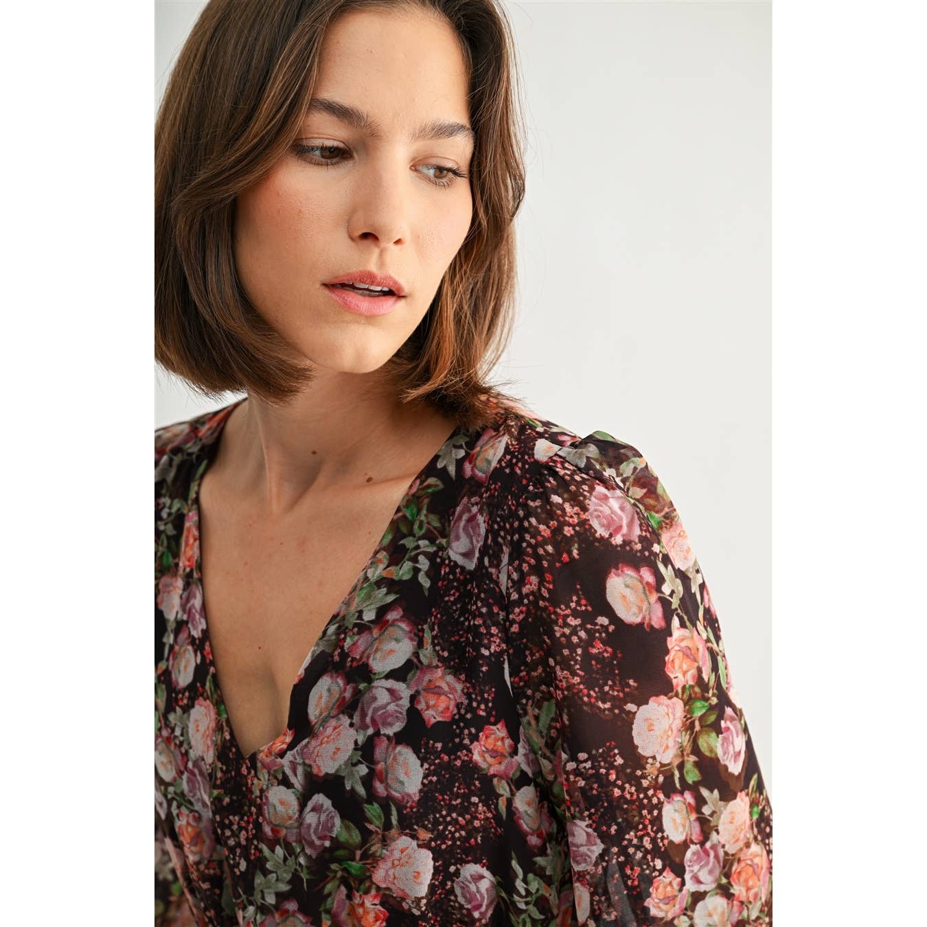 MIX FLOWER V NECK MIDI DRESS: Burgundy - XAYUYUE