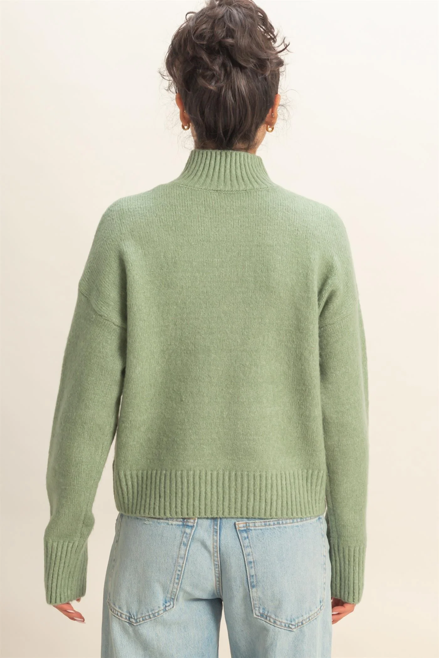 High Neck Drop Shoulder Sweater - XAYUYUE