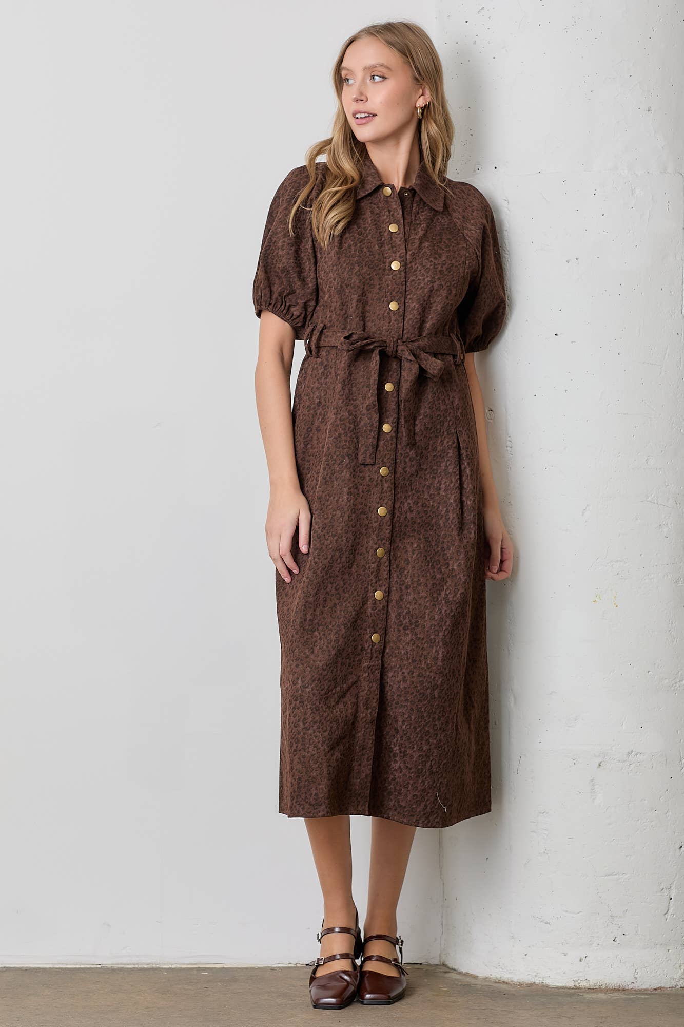 LEOPARD PRINT MIDI DRESS: RED BROWN - XAYUYUE