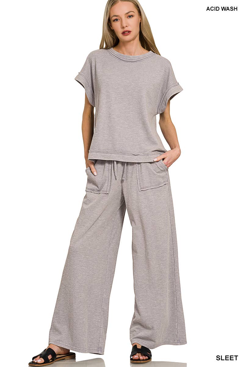 Washed Slub Short Sleeve Tee & Long Pants - XAYUYUE