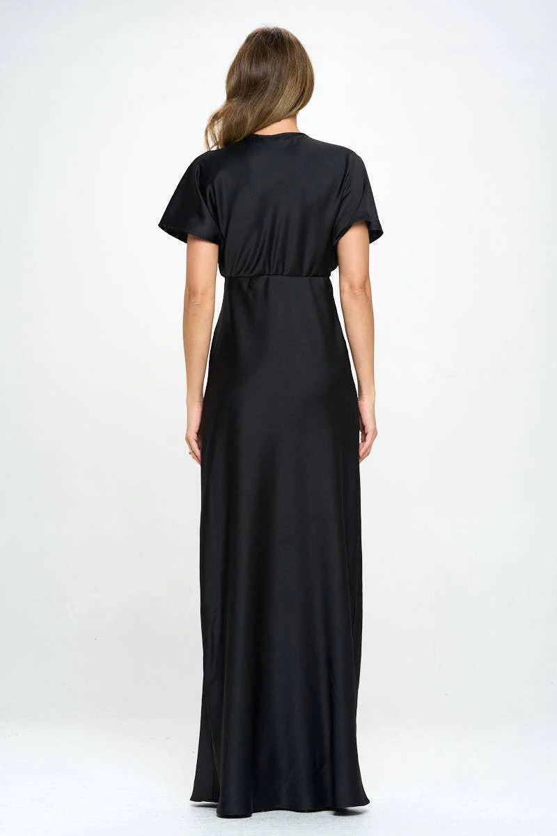 Satin Solid Deep V neck Formal Dress - XAYUYUE