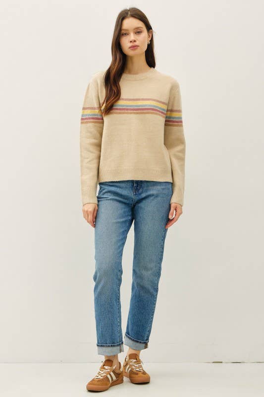 MULTIPLE COLOR STRIPED SWEATER: TAUPE - XAYUYUE