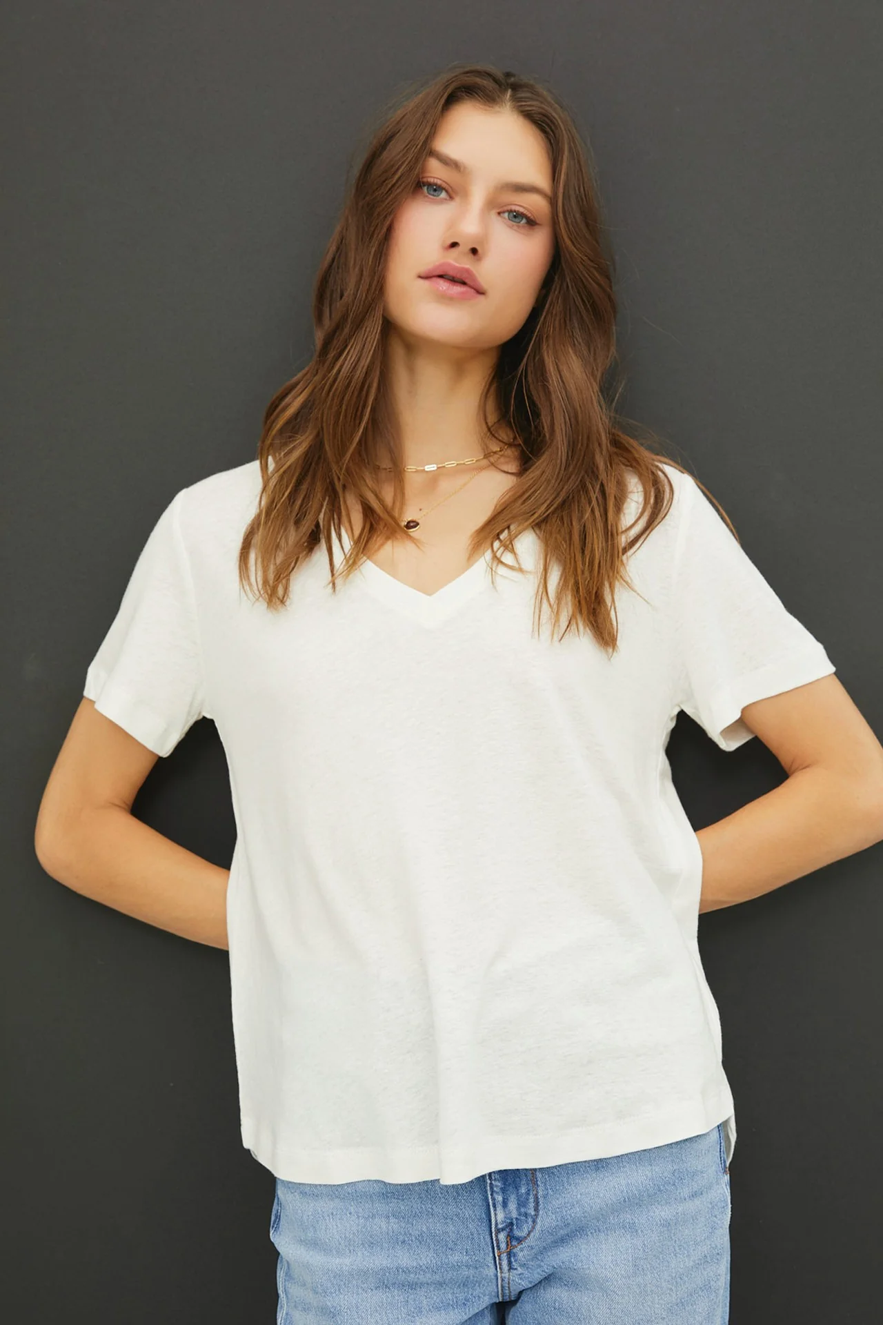 Basic V-Neck Short Sleeve T-Shirt - XAYUYUE