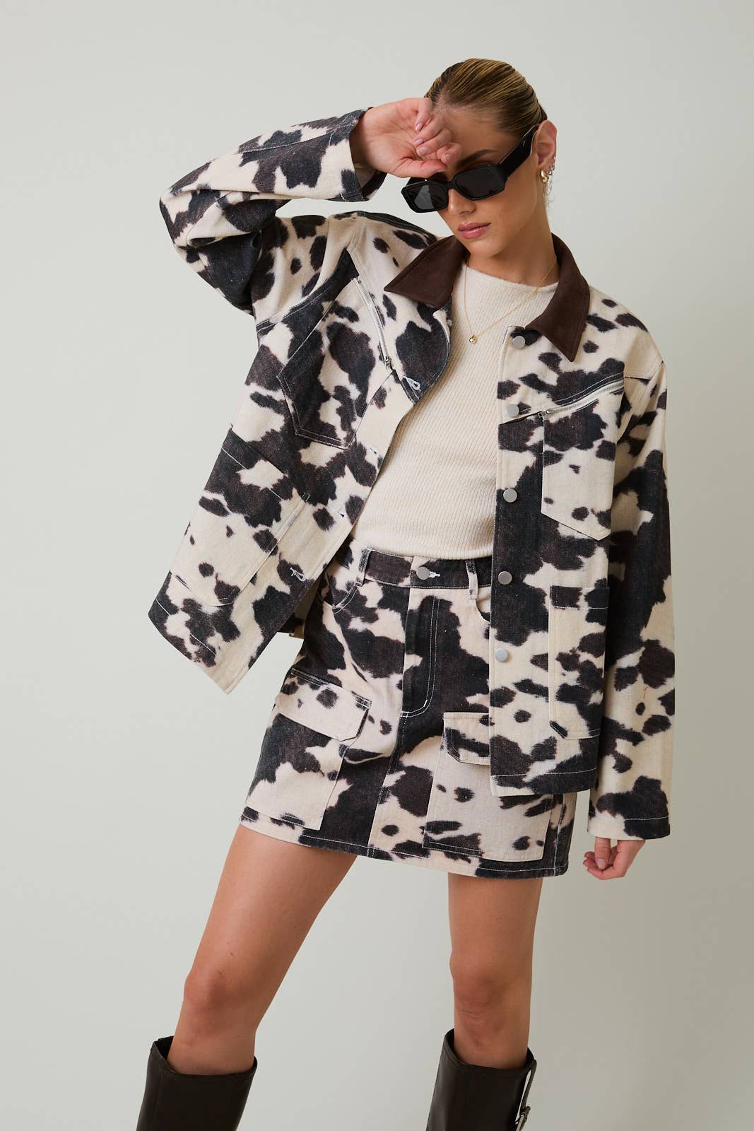 COW PRINT BARN JACKET - XAYUYUE
