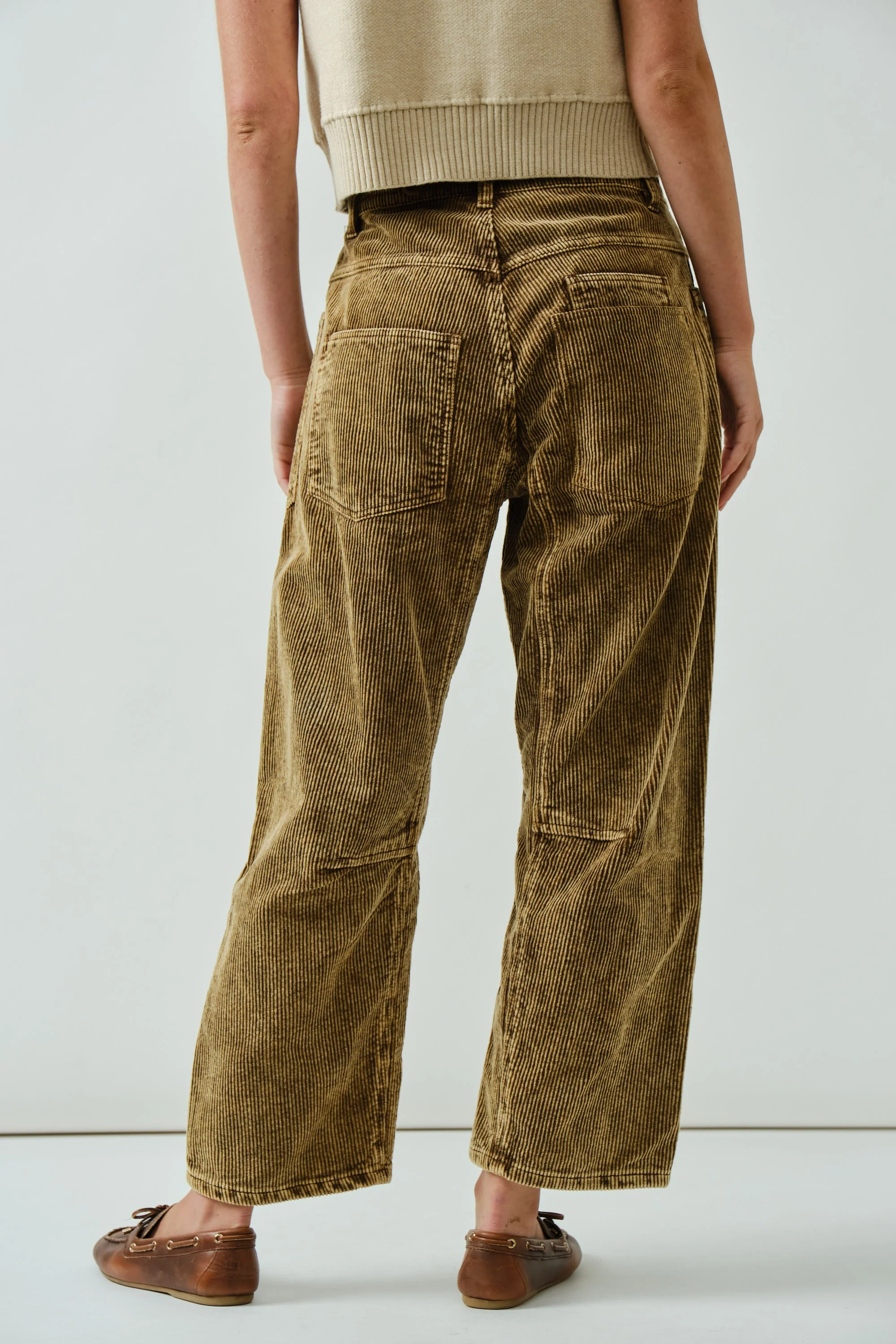 Barrel Corduroy Pants With Eyelet Waist - XAYUYUE
