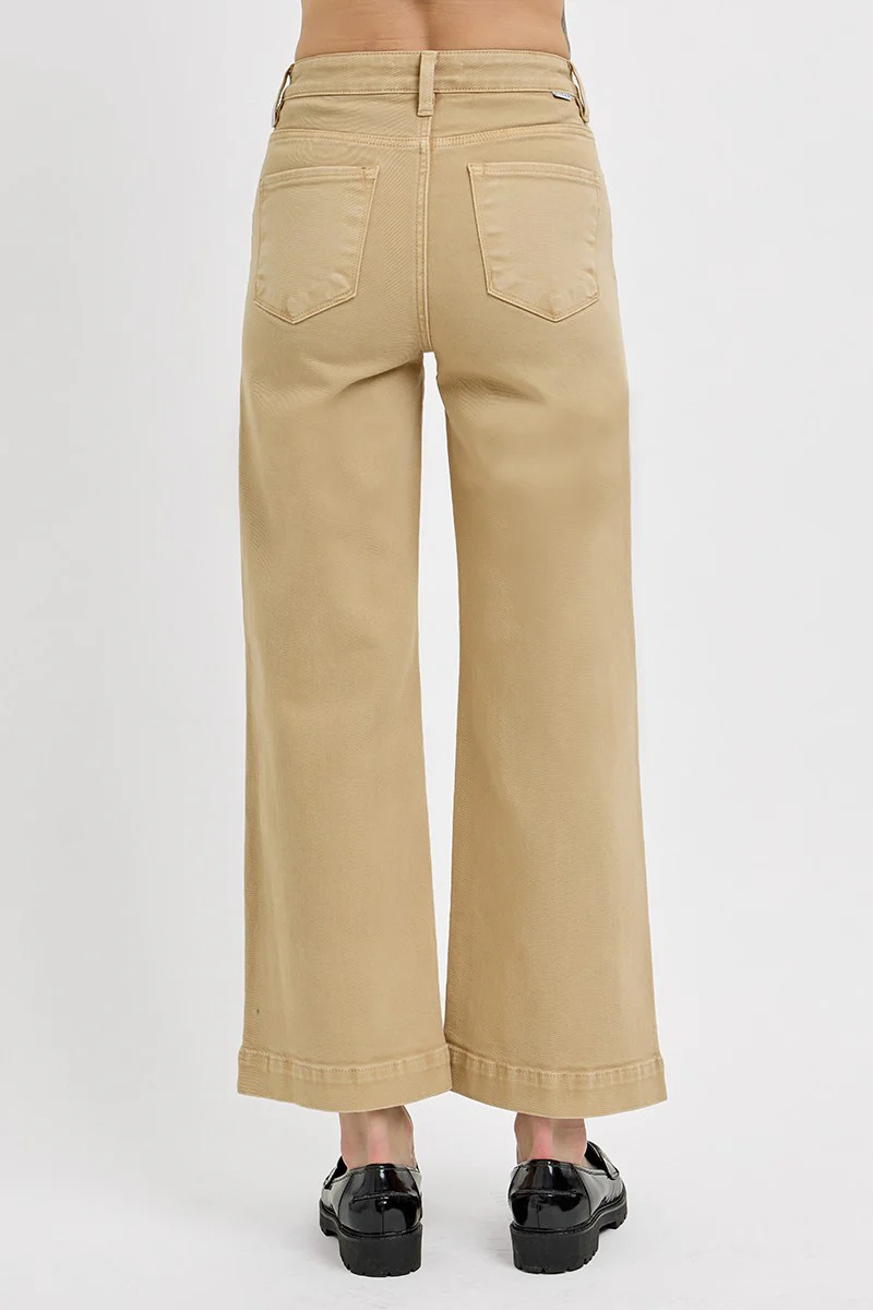 Tummy Control High Rise Crop Wide Jeans - XAYUYUE