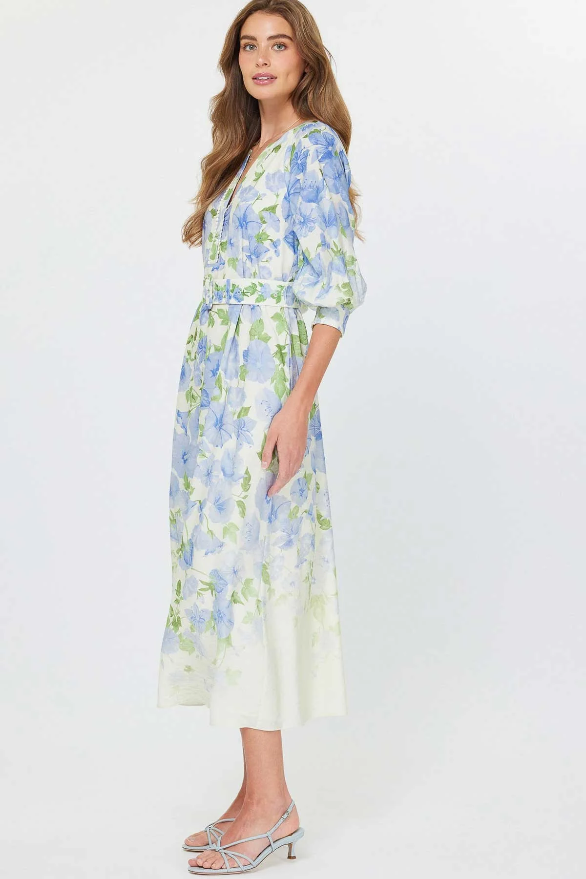 Floral Printed Belted Midi Dress - XAYUYUE