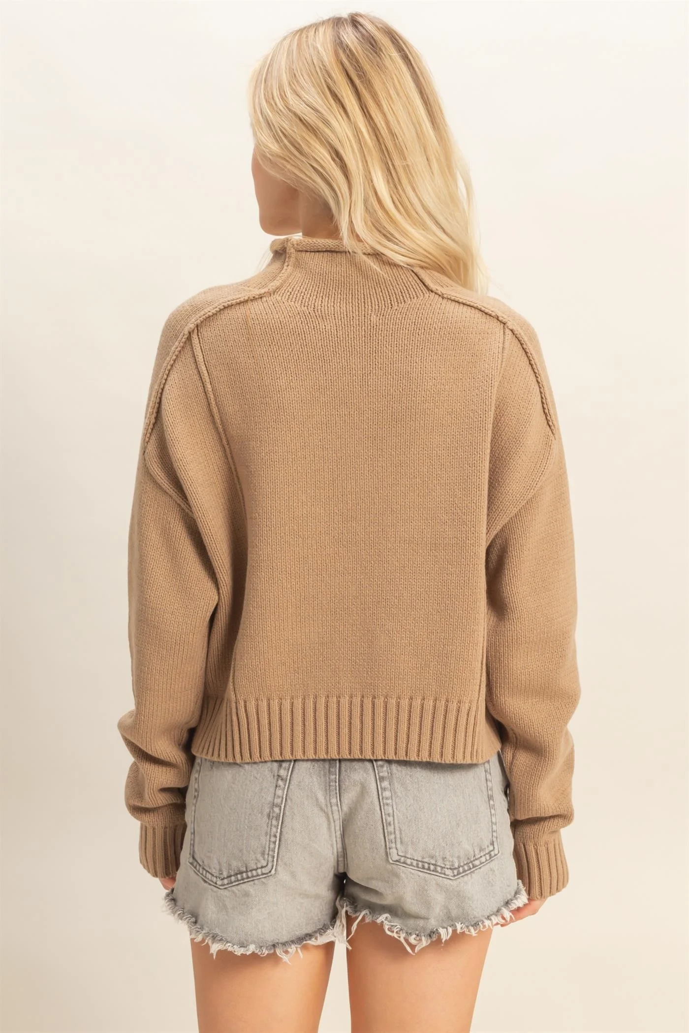 Mock Neck Ribbed Sweater - XAYUYUE