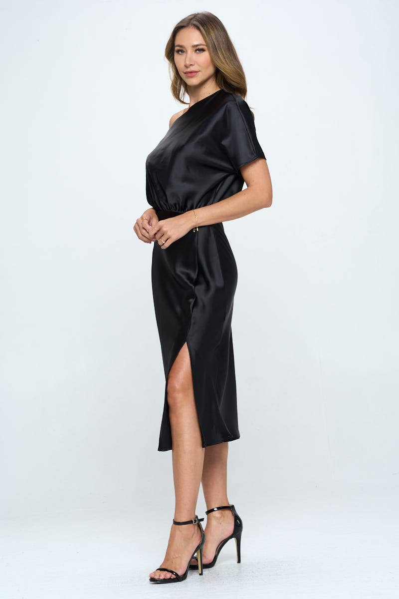 Satin One Shoulder Dress - XAYUYUE