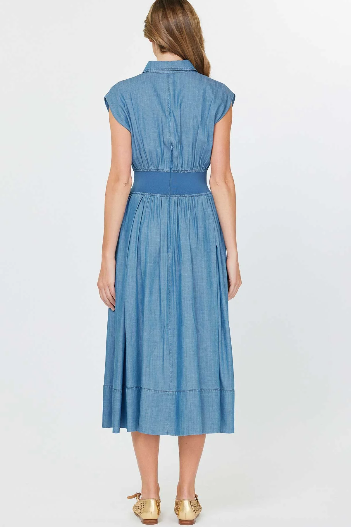 Cap Sleeve Midi Length Shirt Dress - XAYUYUE