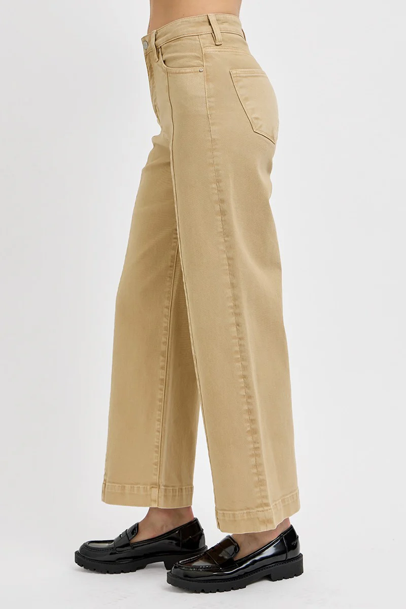 Tummy Control High Rise Crop Wide Jeans - XAYUYUE