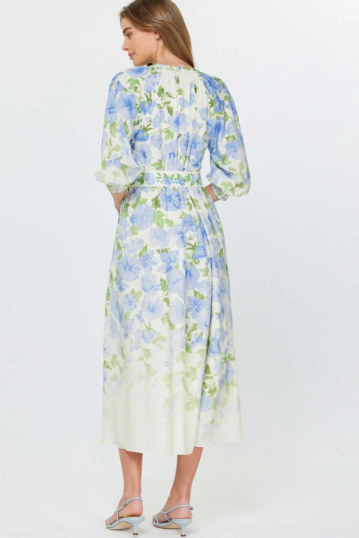 Floral Printed Belted Midi Dress - XAYUYUE