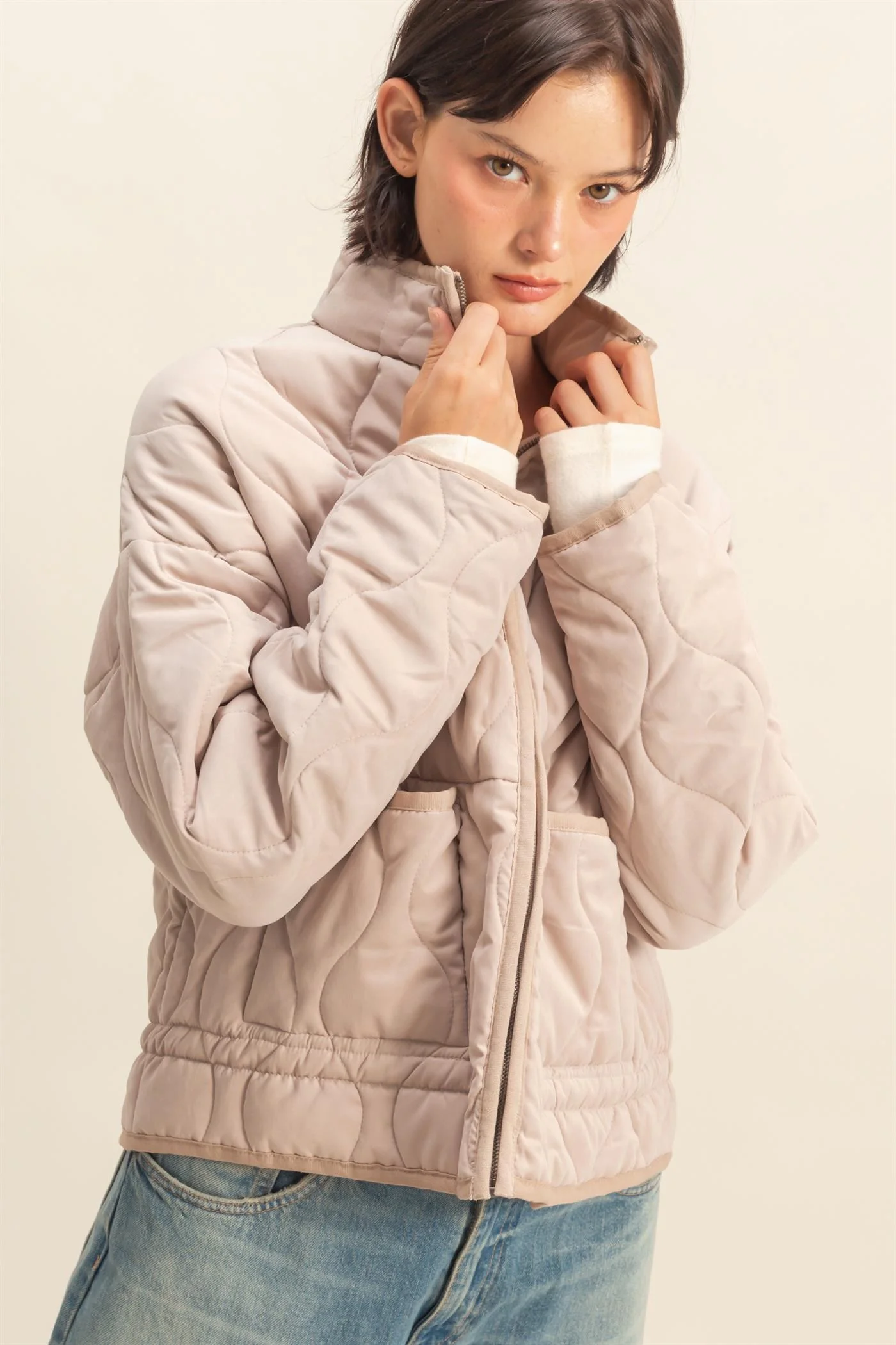 Quilted Jacket With Drawstring Hem - XAYUYUE