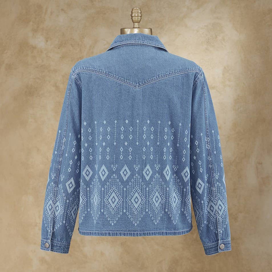 Diamond Printed Denim Jacket: Small - XAYUYUE