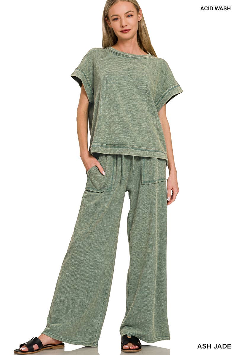 Washed Slub Short Sleeve Tee & Long Pants - XAYUYUE