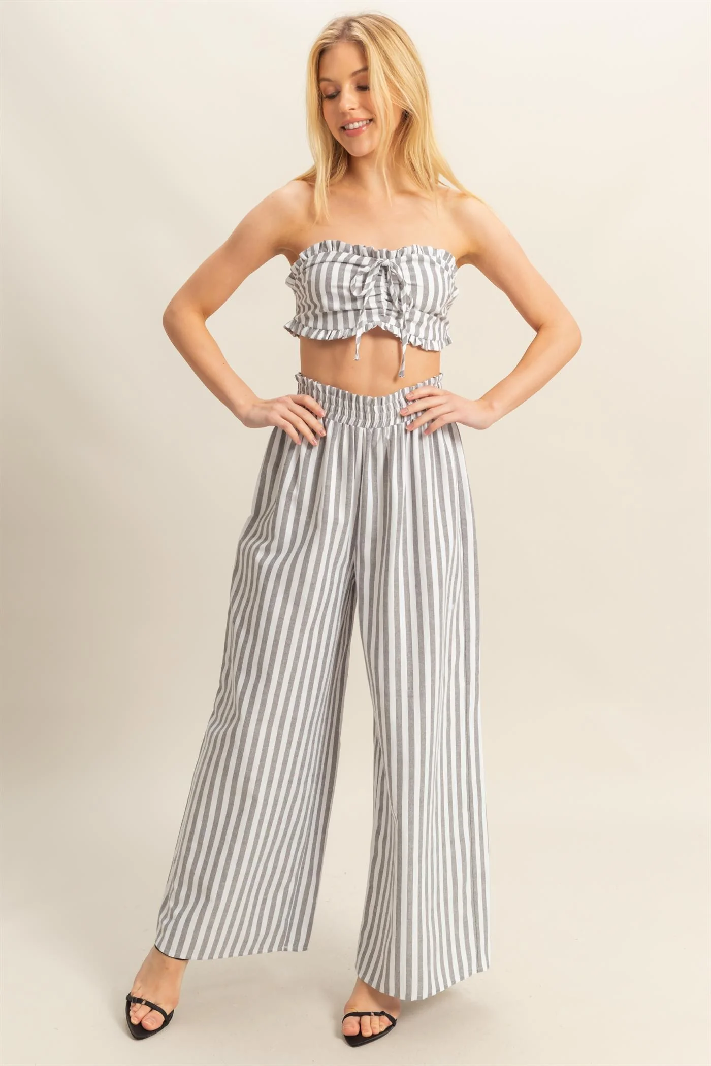 Striped Tube Top And Pants Set - XAYUYUE