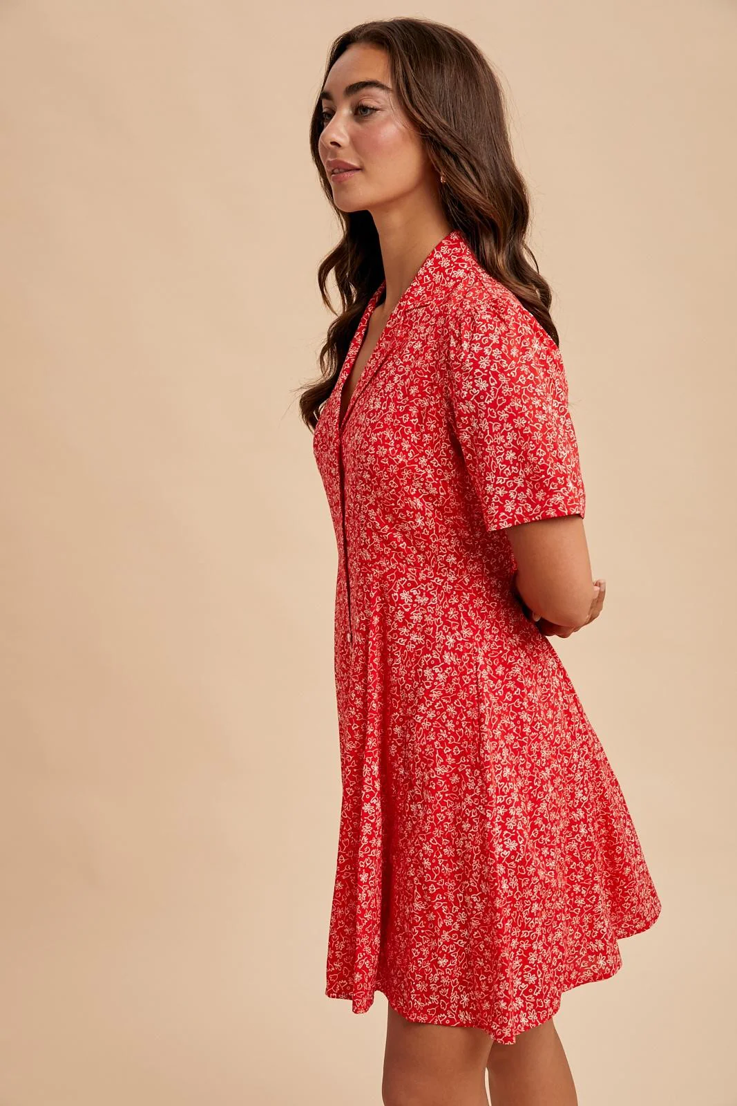Collared Button Down Cotton Mini Dress - XAYUYUE