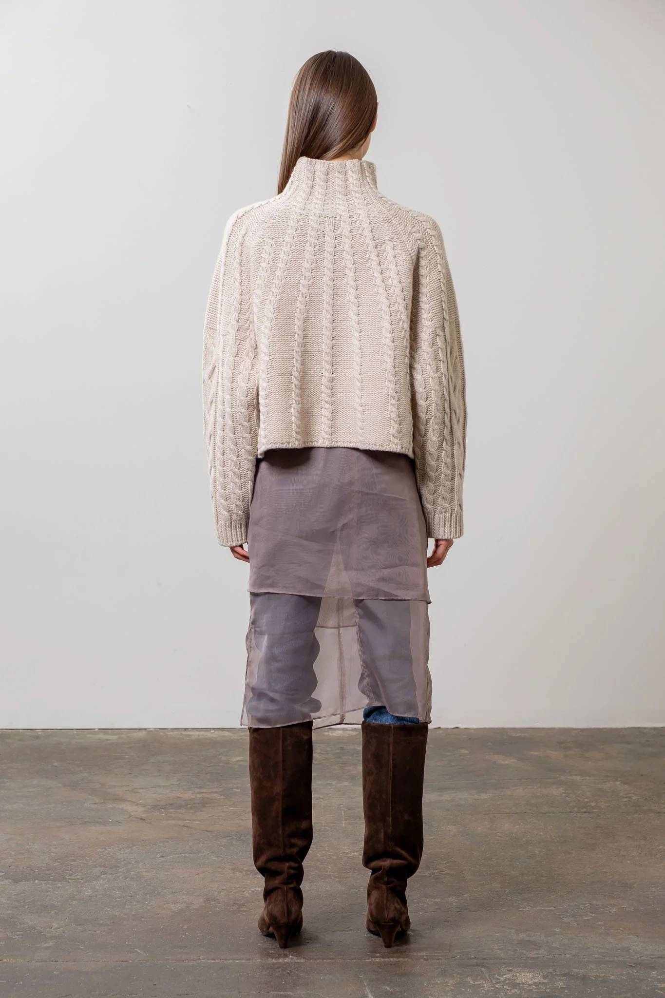 TURTLENECK CABLE KNIT SWEATER: OATMEAL - XAYUYUE