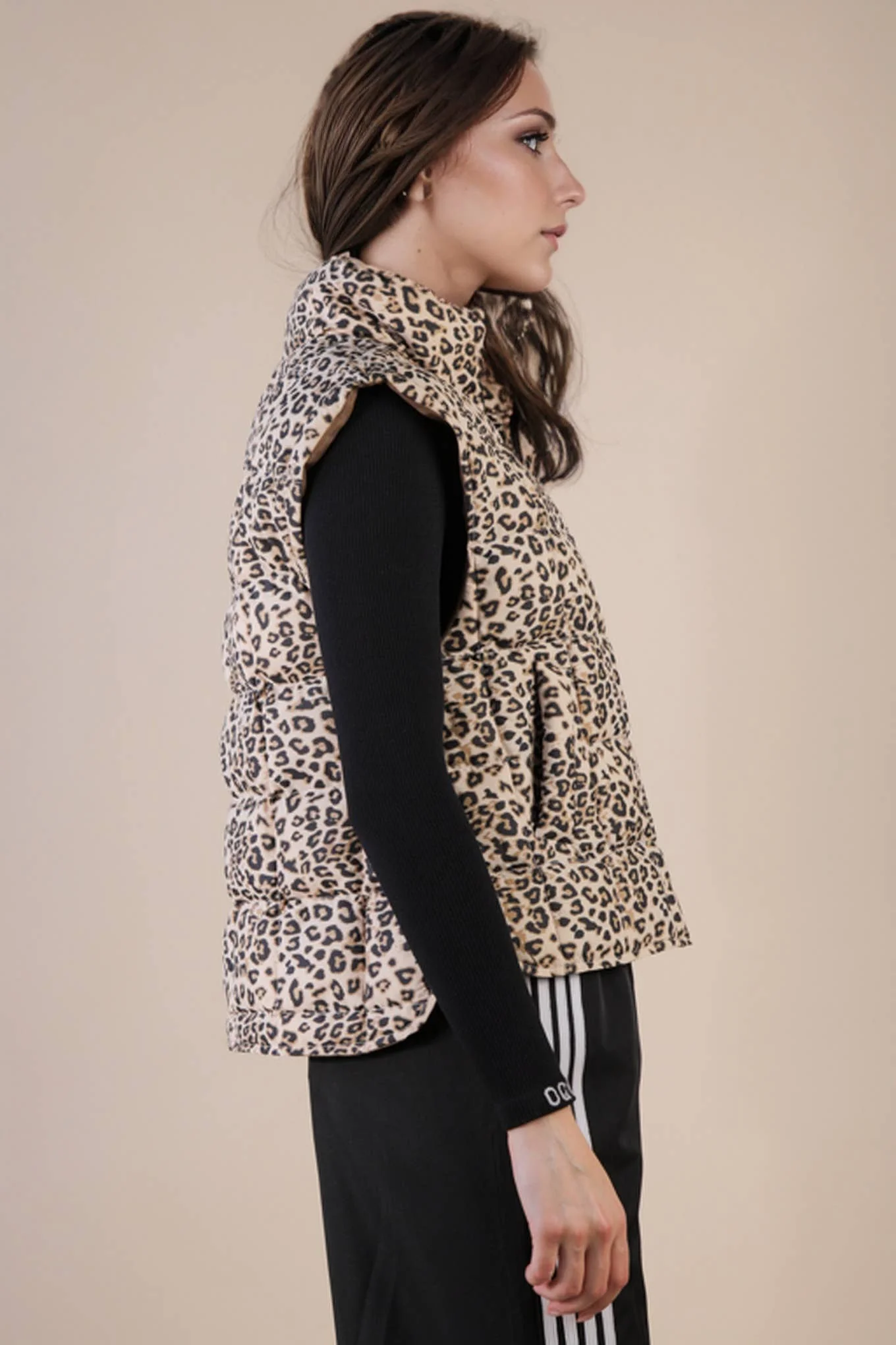 Solid & Leopard Puffer Padded Warm Vest: LEOPARD - XAYUYUE
