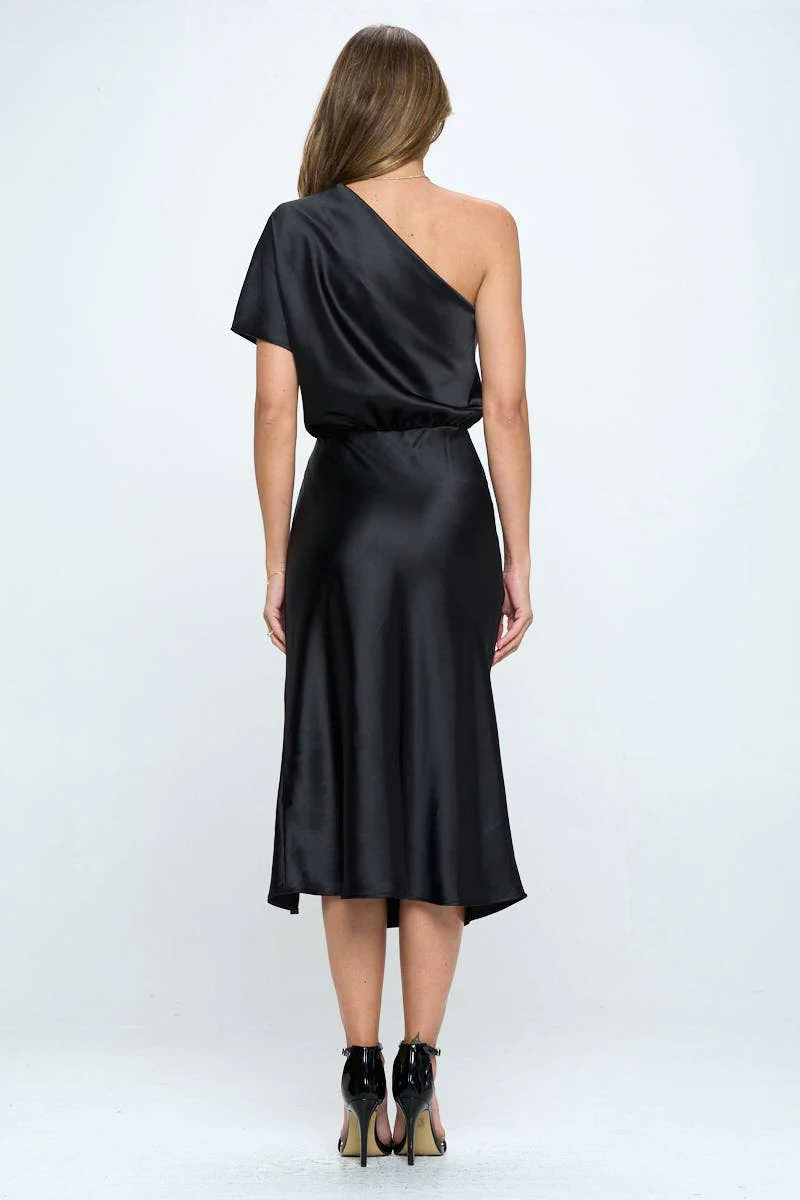 Satin One Shoulder Dress - XAYUYUE