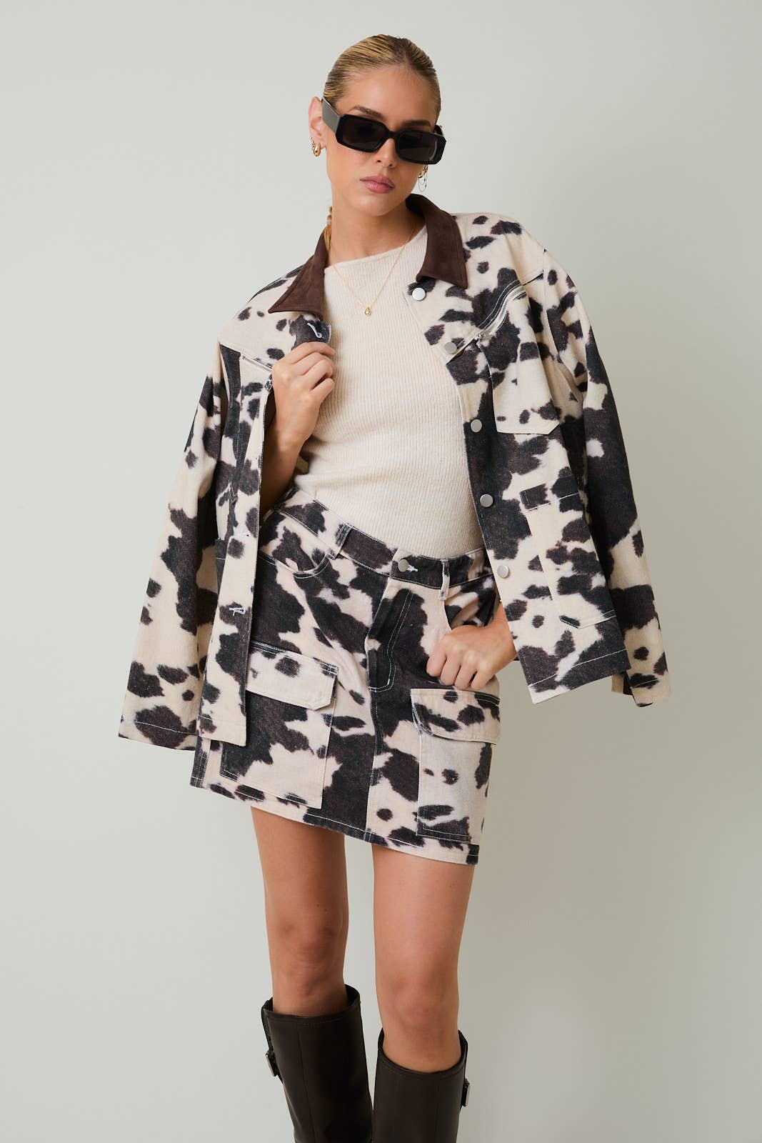 COW PRINT BARN JACKET - XAYUYUE