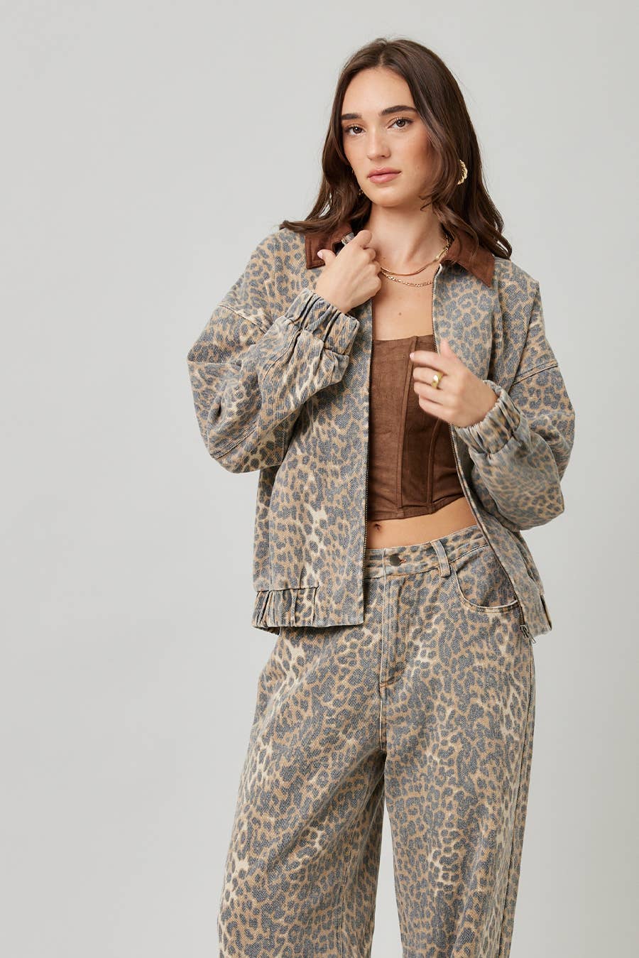 Garment Washed Leopard Jacket: LEOPARD - XAYUYUE