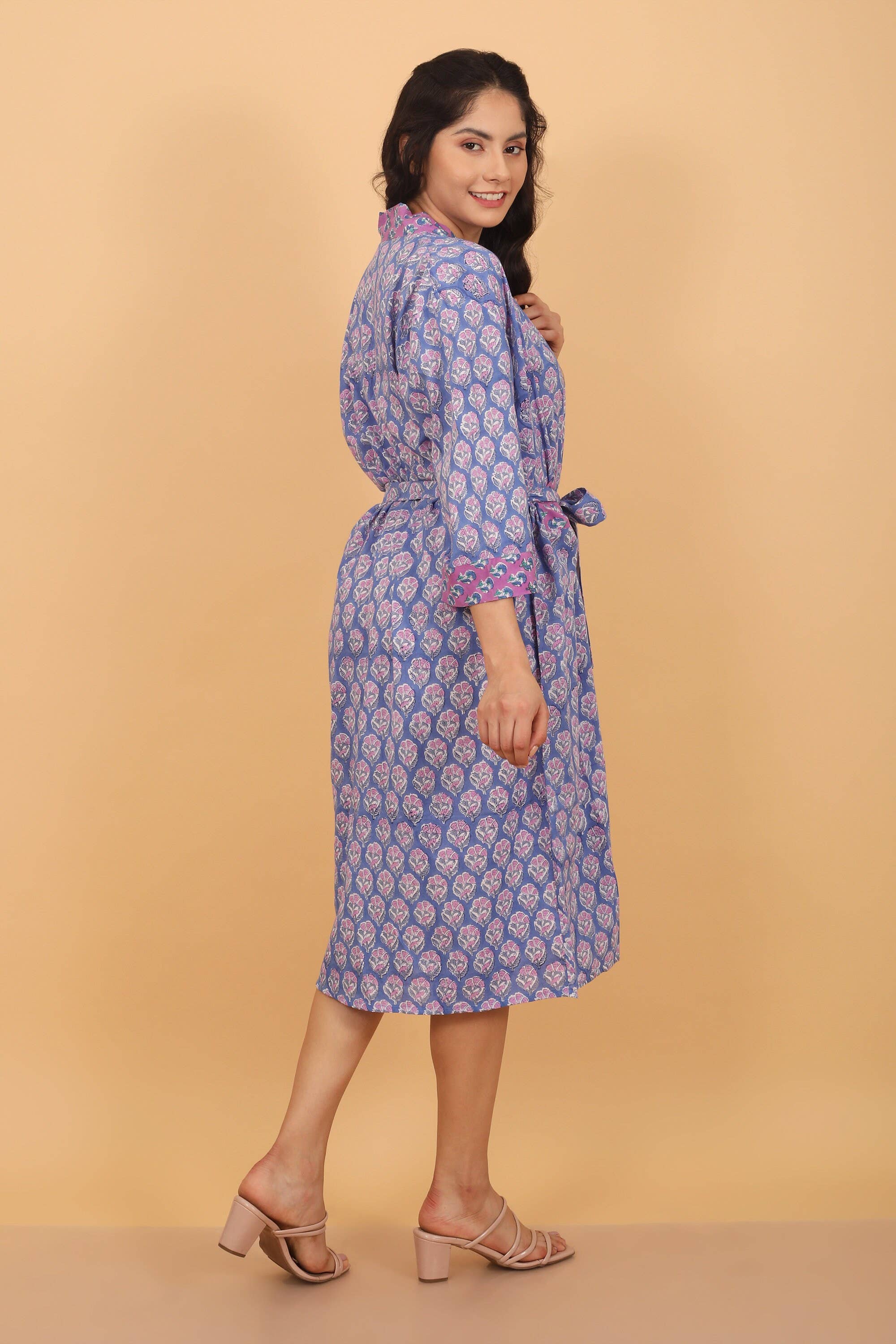 Boheme Cotton Purple Kimono Robe, Bridal, Beach, Lounge Wear - XAYUYUE