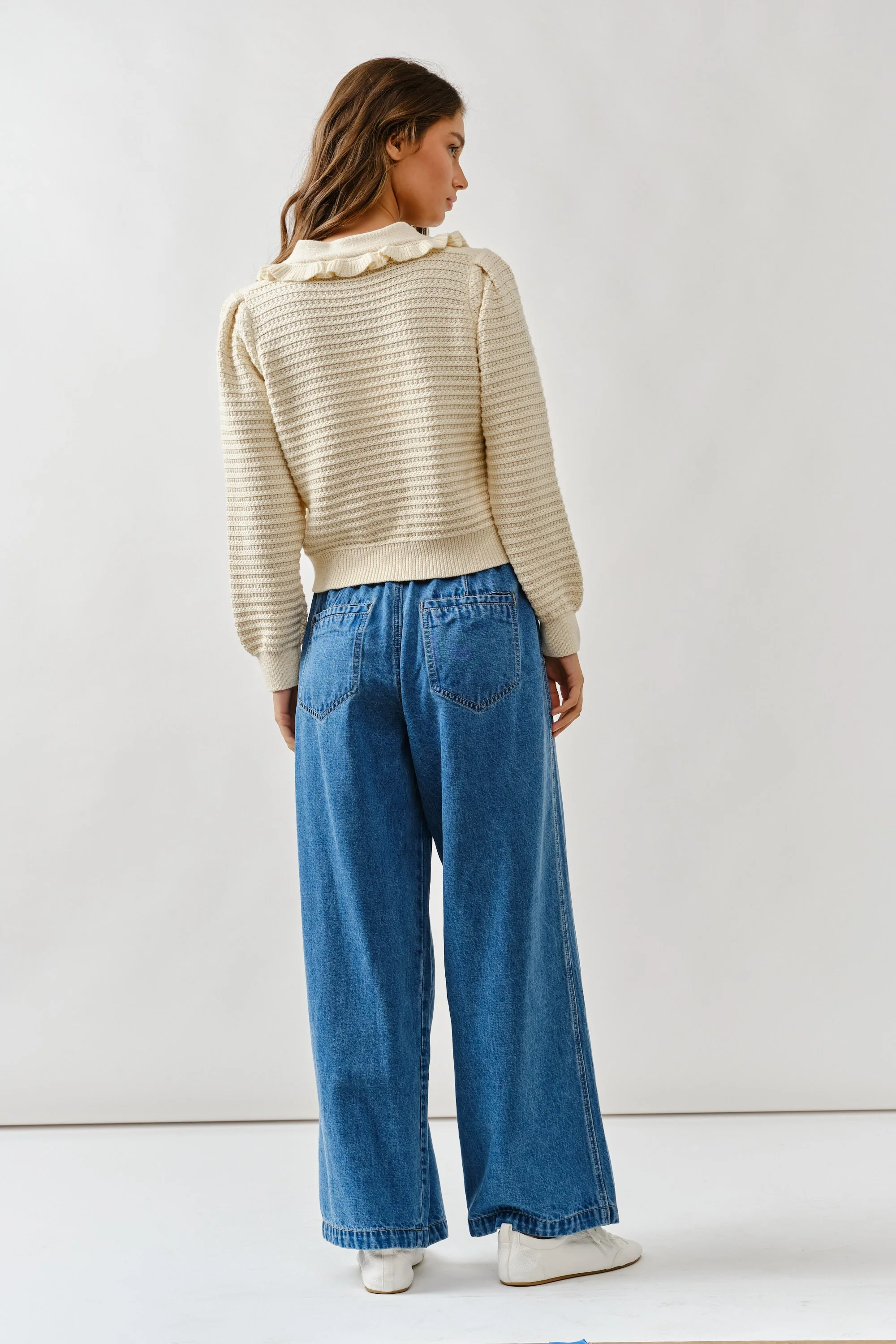 Ruffle Collar Knit Cardigan - XAYUYUE