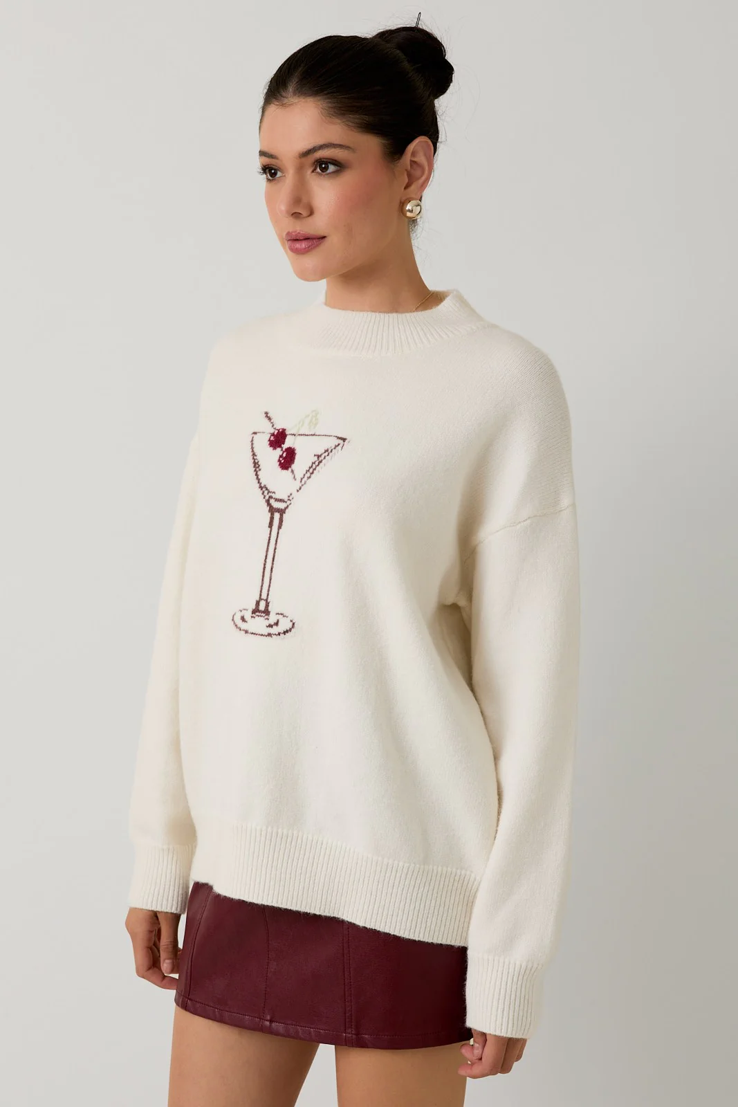 Mock Neck 'Cherry Martini' Graphic Sweater - XAYUYUE