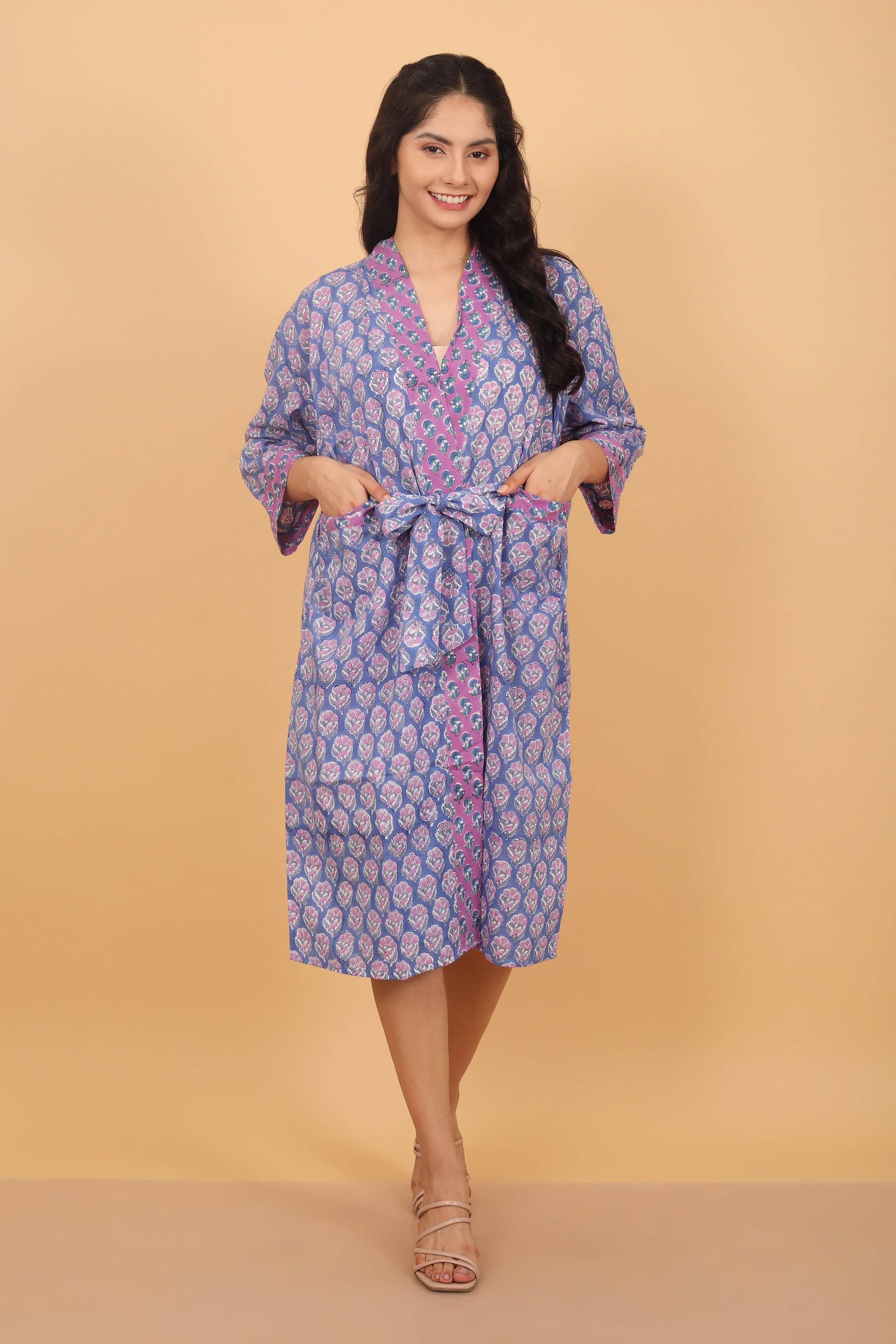Boheme Cotton Purple Kimono Robe, Bridal, Beach, Lounge Wear - XAYUYUE