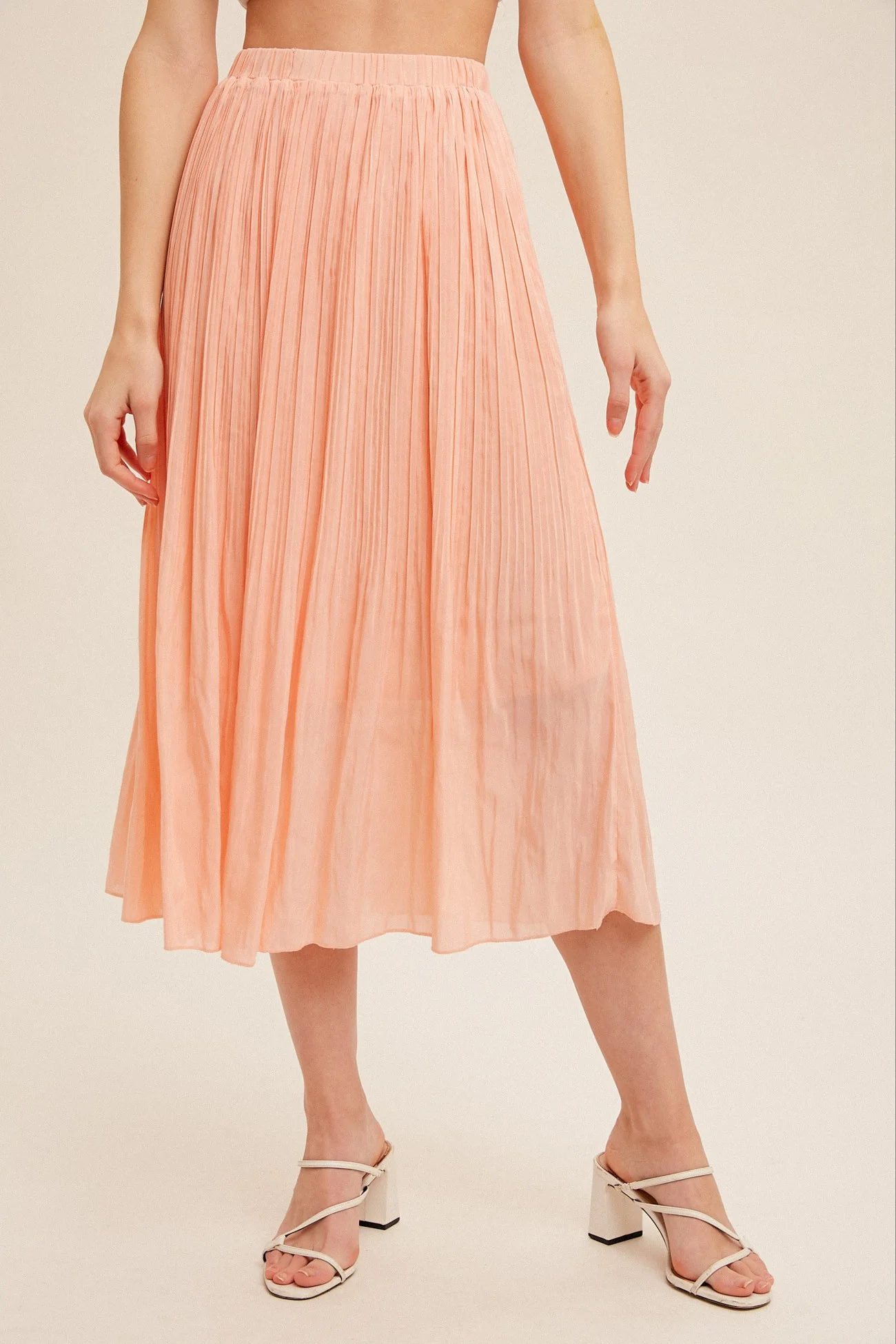 Elastic Waist Pleated Midi Skirt - XAYUYUE